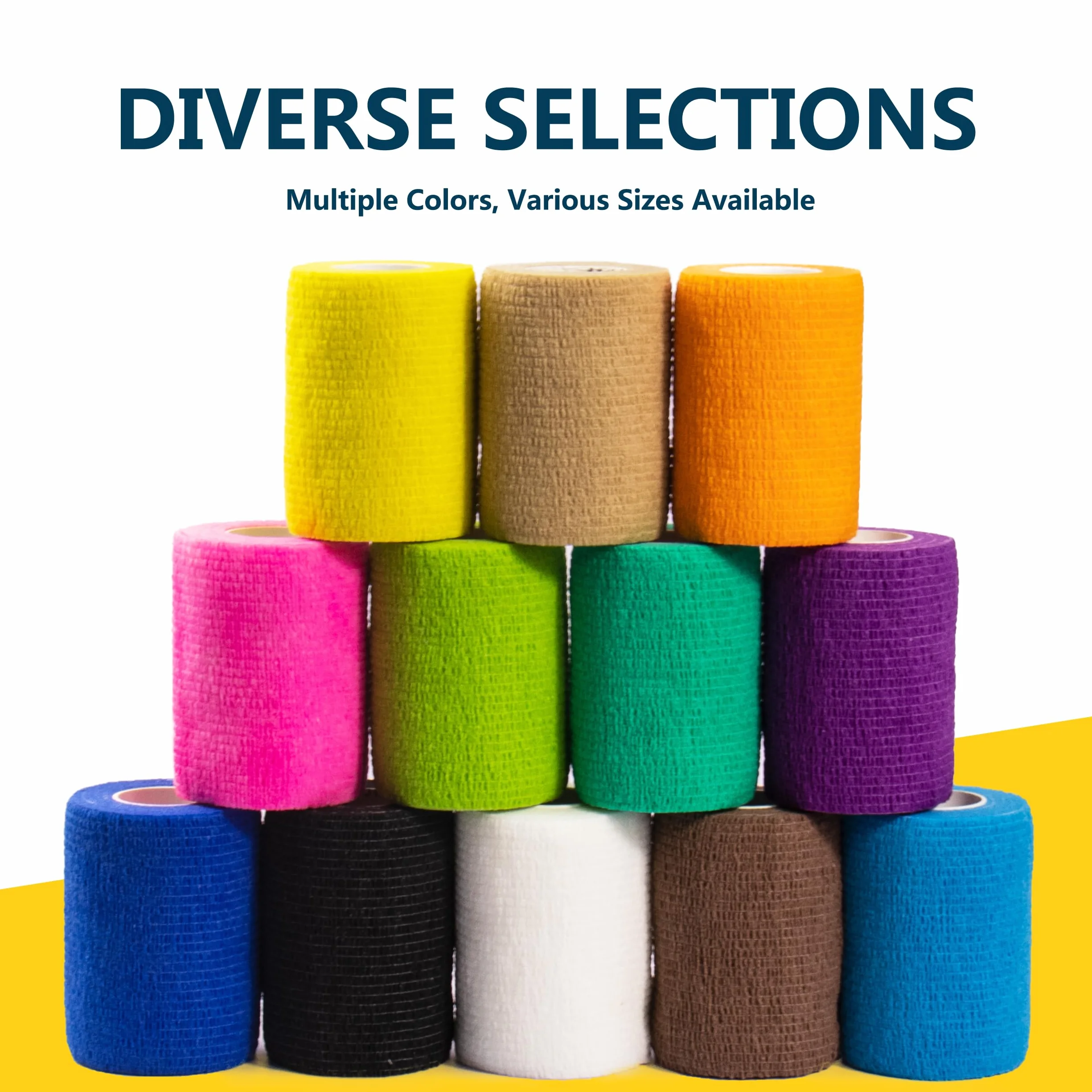 Set da 16 Rotoli di Benda Elastica Coesiva, 7.5 cm x 4.5 m, Colori Vari, Alta Elasticità.Bendaggio Elastico per Dita, Polso o Caviglia in Caso di Distorsioni.