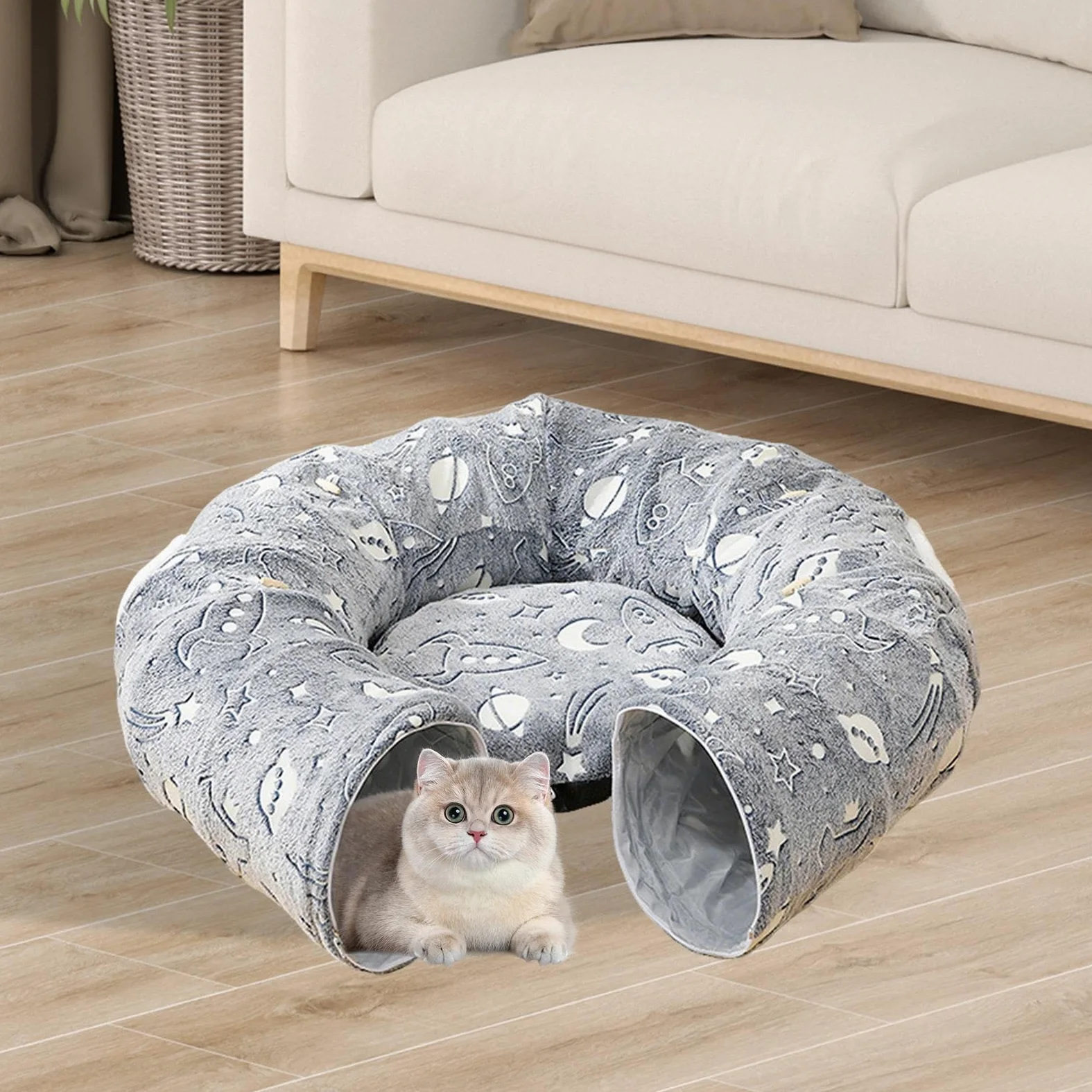 Cuccia Tunnel Per Gatti Cuccia Tunnel A Ciambella Per Gatti | Cuscino Fosforescente per Animali Pieghevole per Razze Piccole Medie Grandi Casa Balcone Appartamento