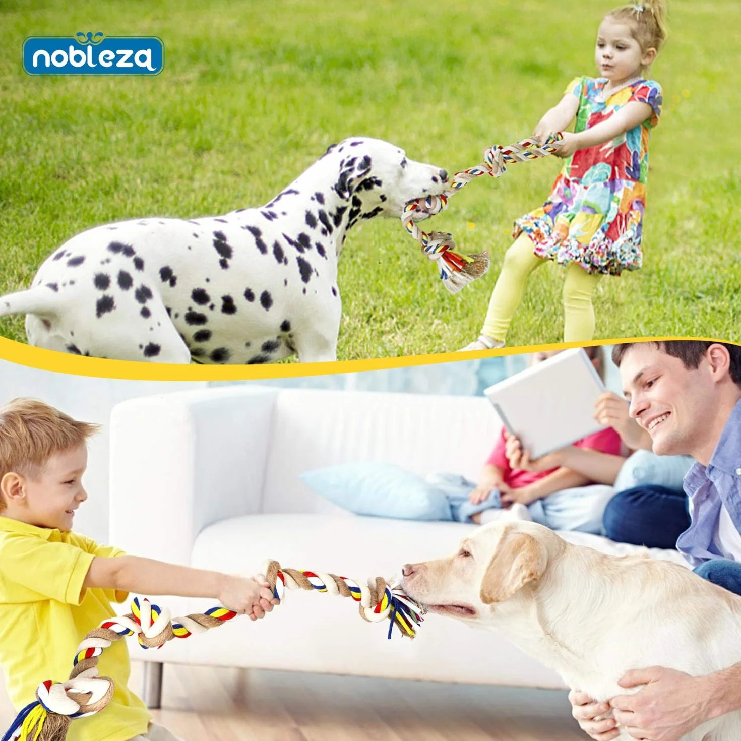 Nobleza - Corda giocattolo per cani in 100% cotone, benefica per la salute mentale del cane ， Salute dentale e pulizia dei denti ， Miglior regalo per tutti i tipi di cani （Beige e marrone）- 68cm