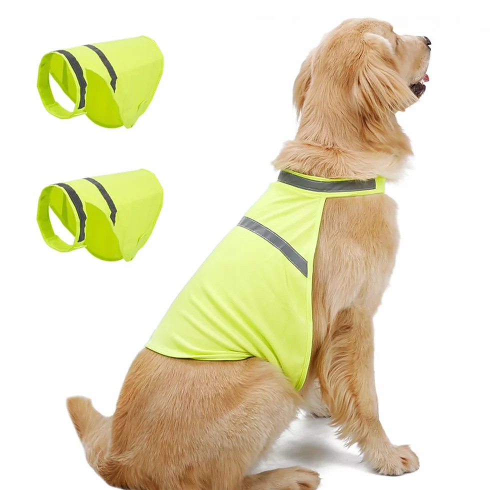 Gilet Riflettente per Cani,2 Pezzi Giacca di Sicurezza per Cane con Strisce Riflettenti Alta Visibilità Giubbotto Fluorescente per Cani di Piccola Media e Grande per Cammina di Notte