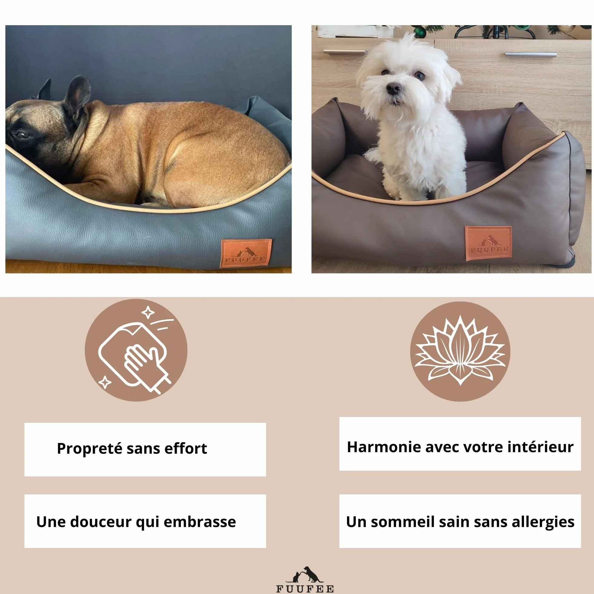 Divano Chic: cuccia per animali di lusso | ecopelle impermeabile, rivestimento rimovibile | taglie S, M, L | Perfetto per cani e gatti (fumoso, L (100 x 80 cm)