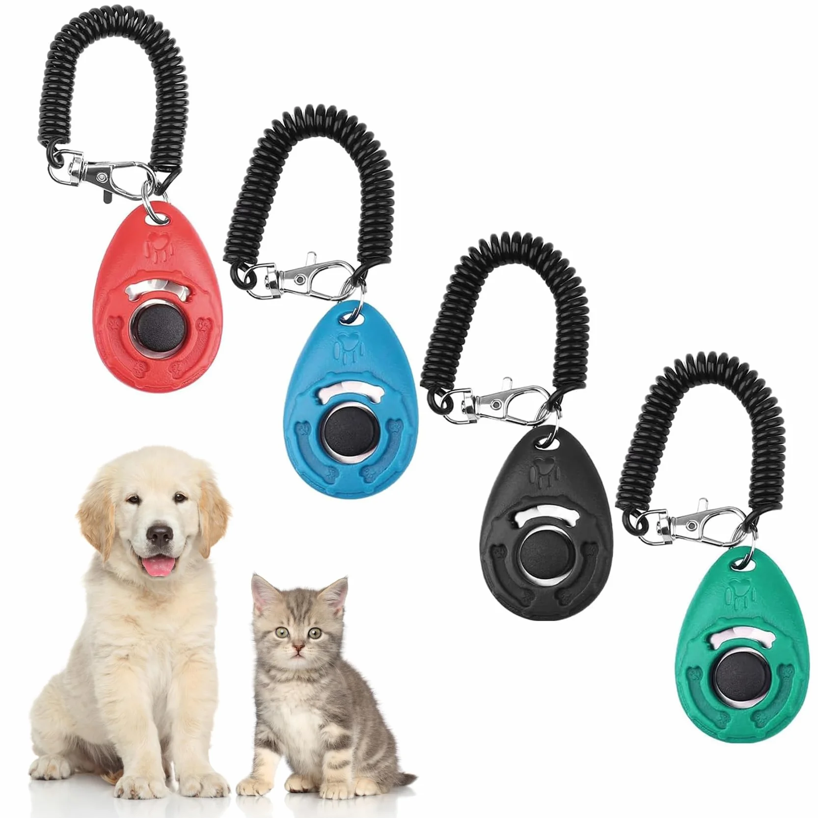 4 PCS Clicker per Cani,Clicker Addestramento Cani Formazione Clicker con Cinturino da Polso per Cane,Gatto,Cavallo (Rosso & Nero & Azzurro & Ciano)