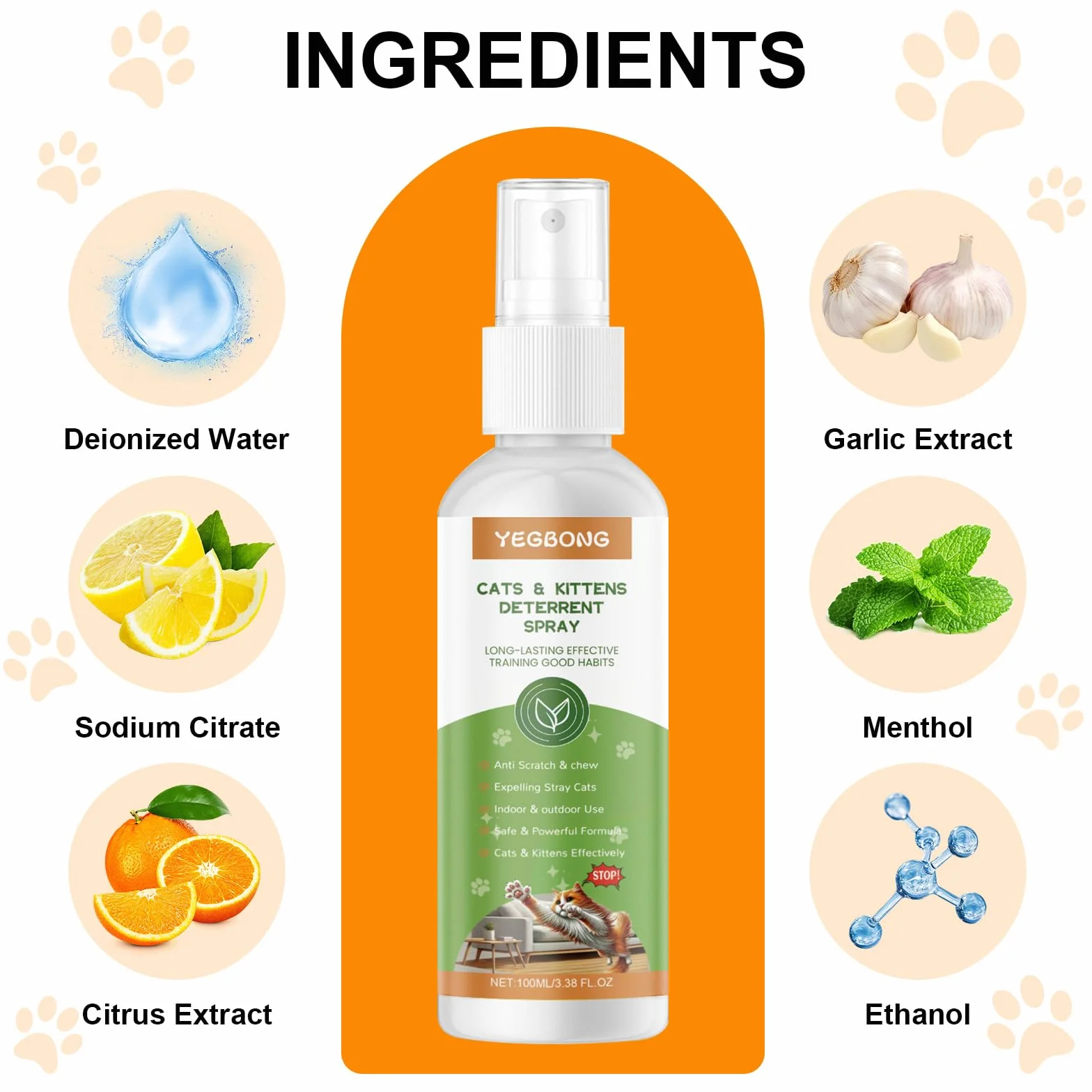 Spray Repellente per Gatti 100 ml, Deterrente Anti Graffi per Interni ed Esterni, Protegge Mobili, Divani, Tappeti e Pavimenti, Spray Educativo per Correzione Comportamento Gatti