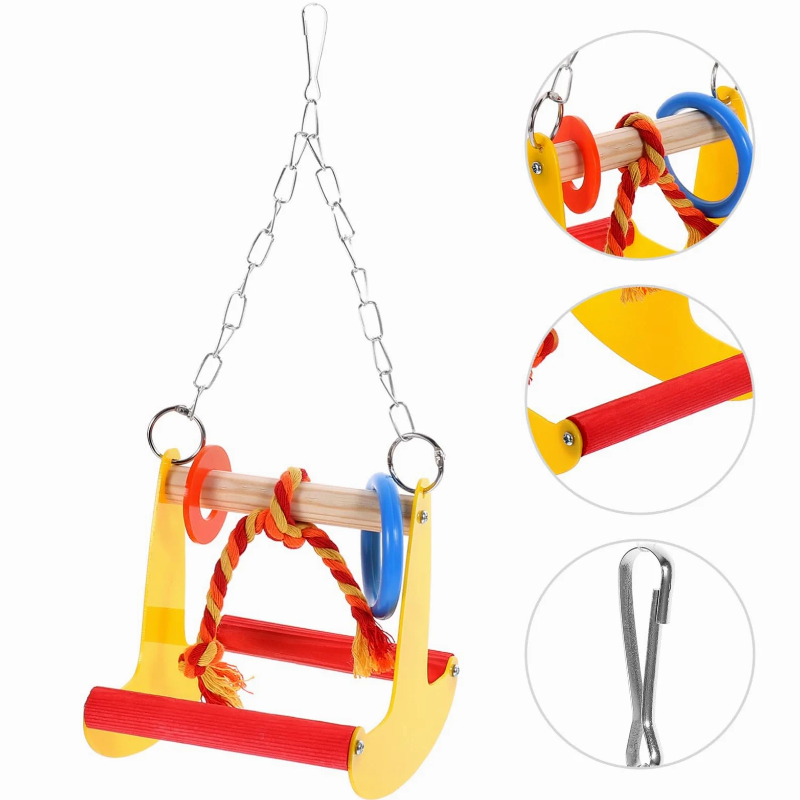 VANZACK 3pezzi Giocattolo Da Masticare Per Uccelli Altalena Creativa Per Pappagalli e Parrocchetti Accessorio Da Appendere Per Gabbie Colori Vivaci e Materiale Resistente