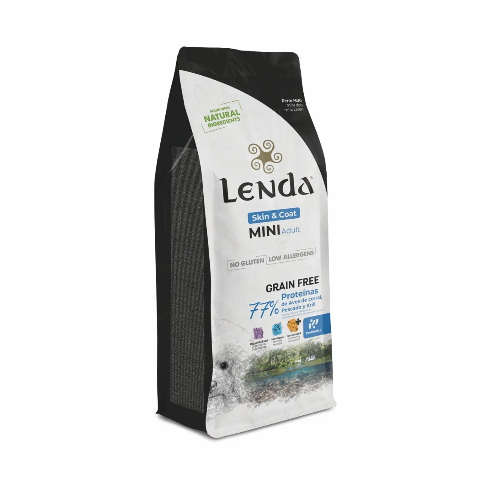 Lenda Hypoallergenic Mini Skin & Coat Grain Free 2 kg - Crocchette Ipoallergeniche Senza Cereali per Cani di Piccola Taglia - Supporto Digestivo Pelle e Mantello - Con condroprotettori