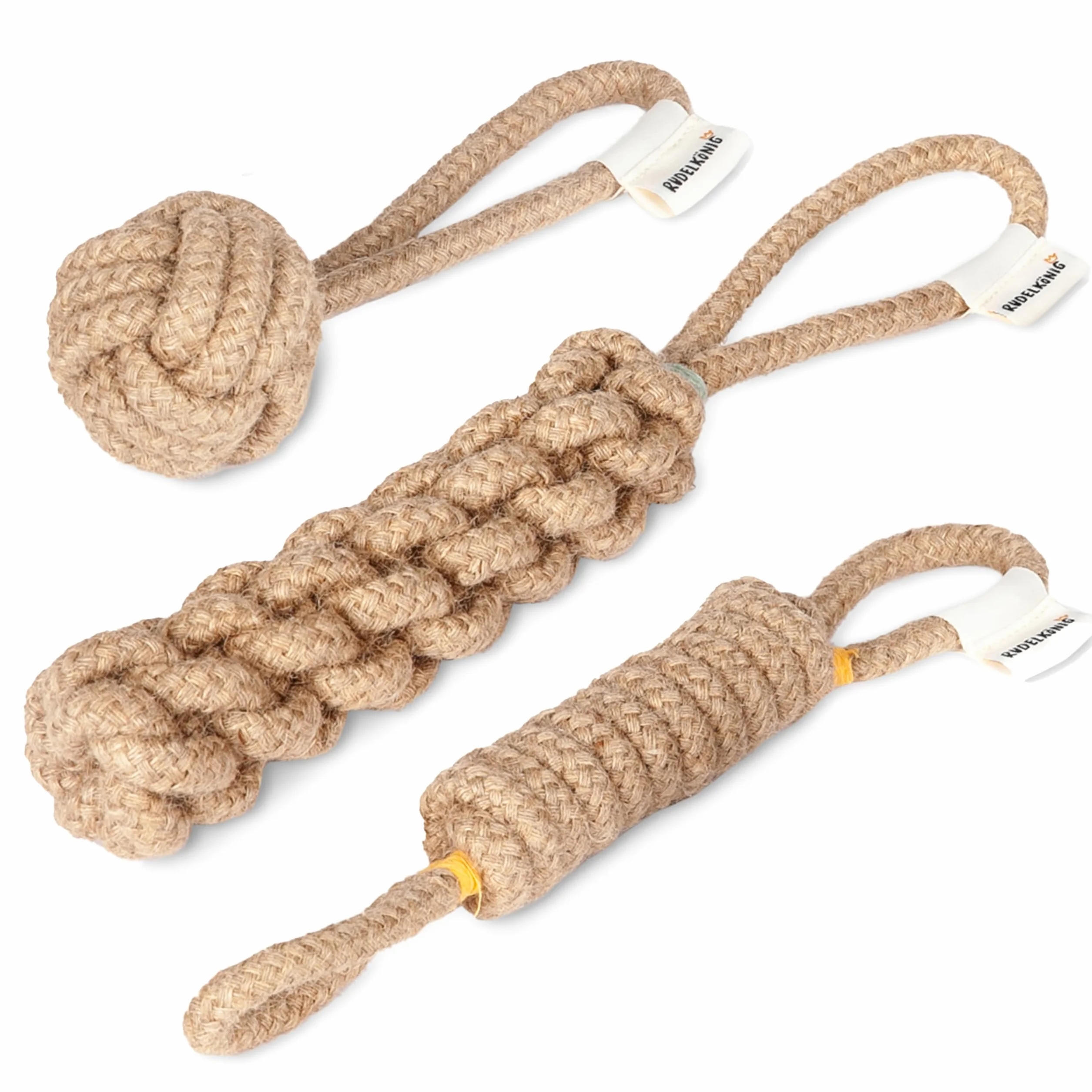 Rudelkönig Corda per Cani - Set di 3 in cotone Naturale al 100% - Giochi per cani grandi per Cani di Piccola e Grande Taglia