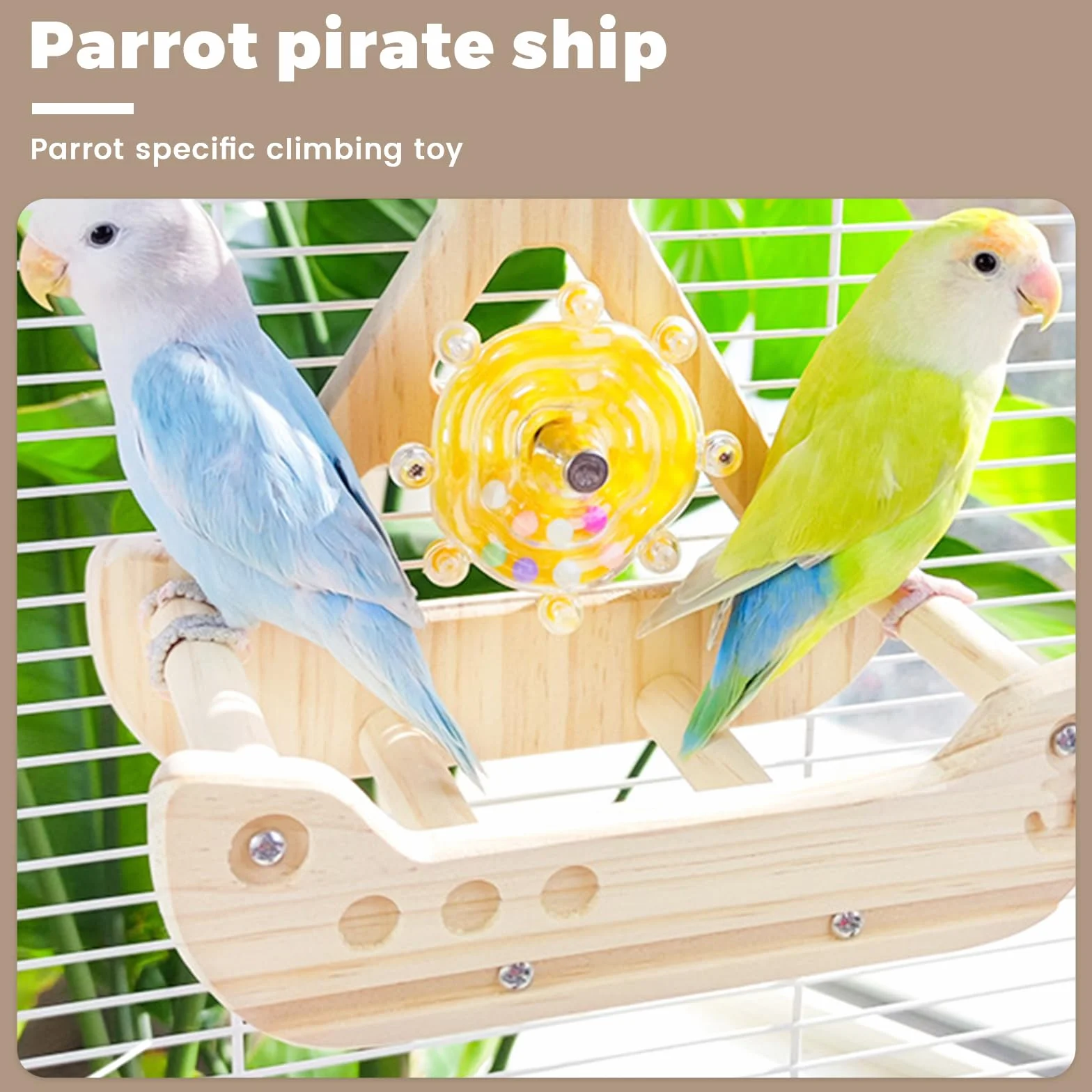 Posatoi per Uccelli, Parco Giochi per Pappagalli, Posatoi in Legno, Giocattoli dell'altalena per uccelli, gabbia per uccelli appesa alla struttura di gioco, stile unico della nave pirata