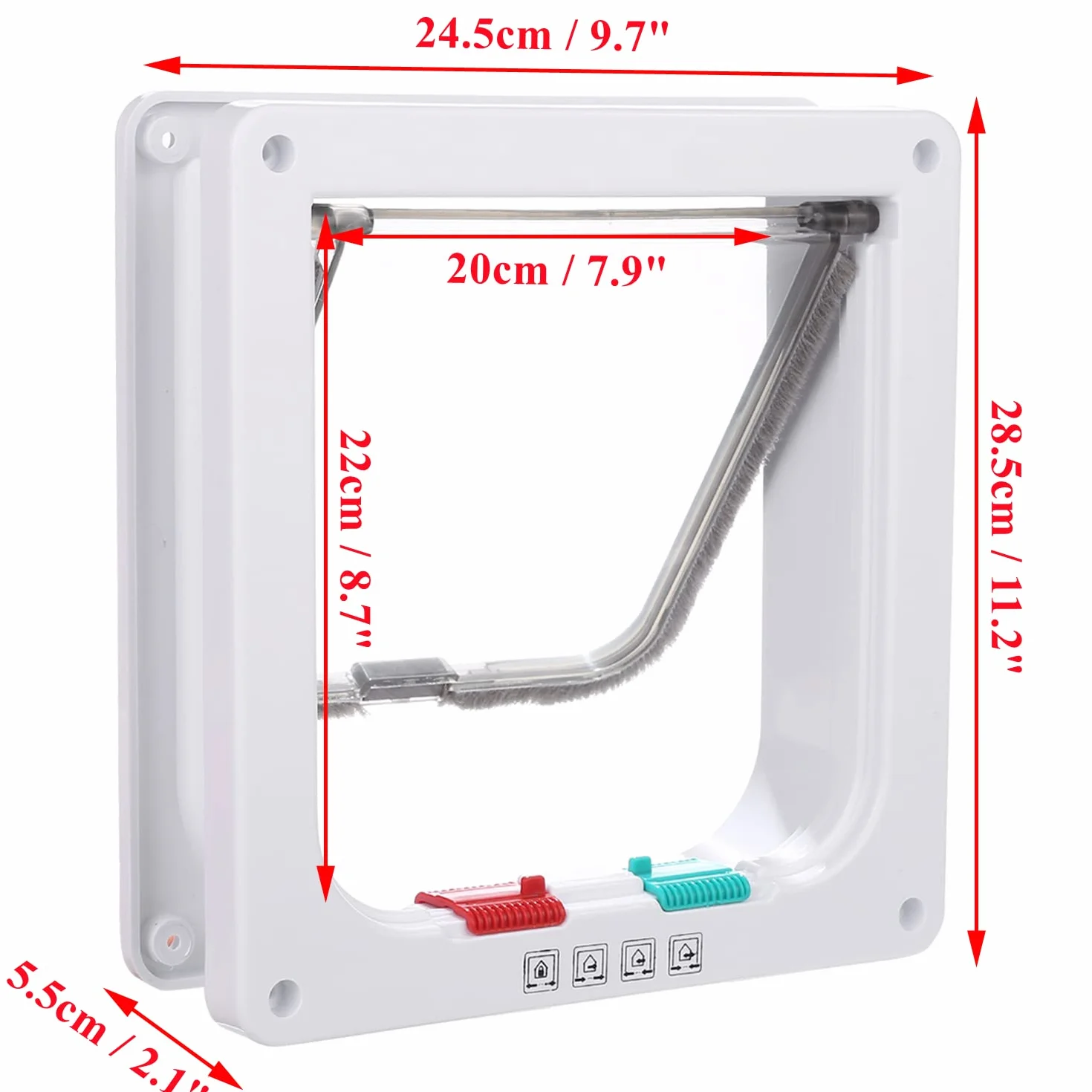 Porta per gatti con chiusura magnetica a 4 vie, porta per animali domestici per gatti e cani piccoli, porta per gatti con tunnel (bianco, XL 24,5 x 28,5 x 5,5 cm)