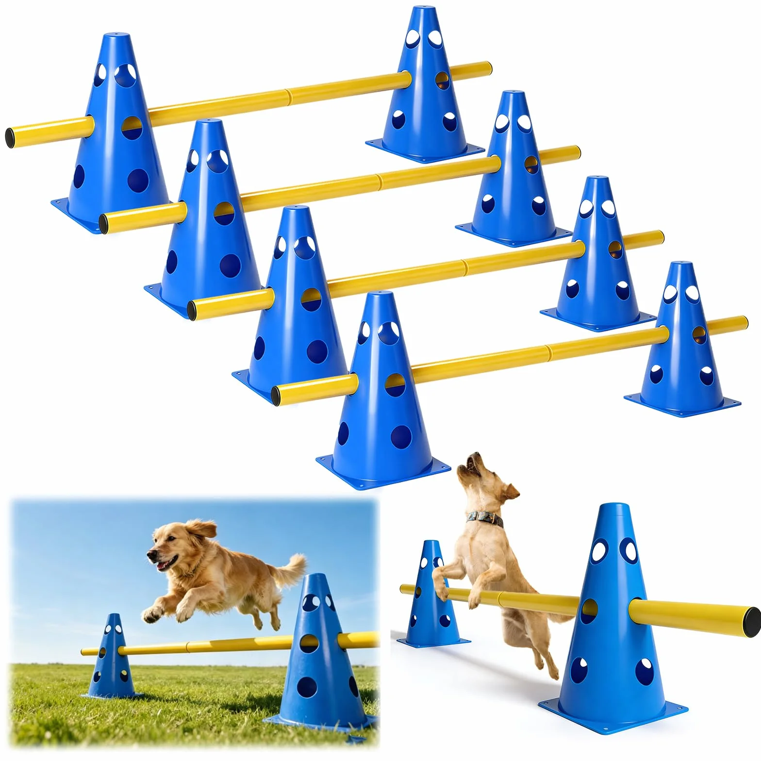 Set di Ostacoli a Incastro per Cani, cavalletti Grandi, Set di Ostacoli, Ostacoli Regolabili per Il Gioco del Calcio, Sport equestri (8 Coni Alti 23 cm + 8 Bastoncini)