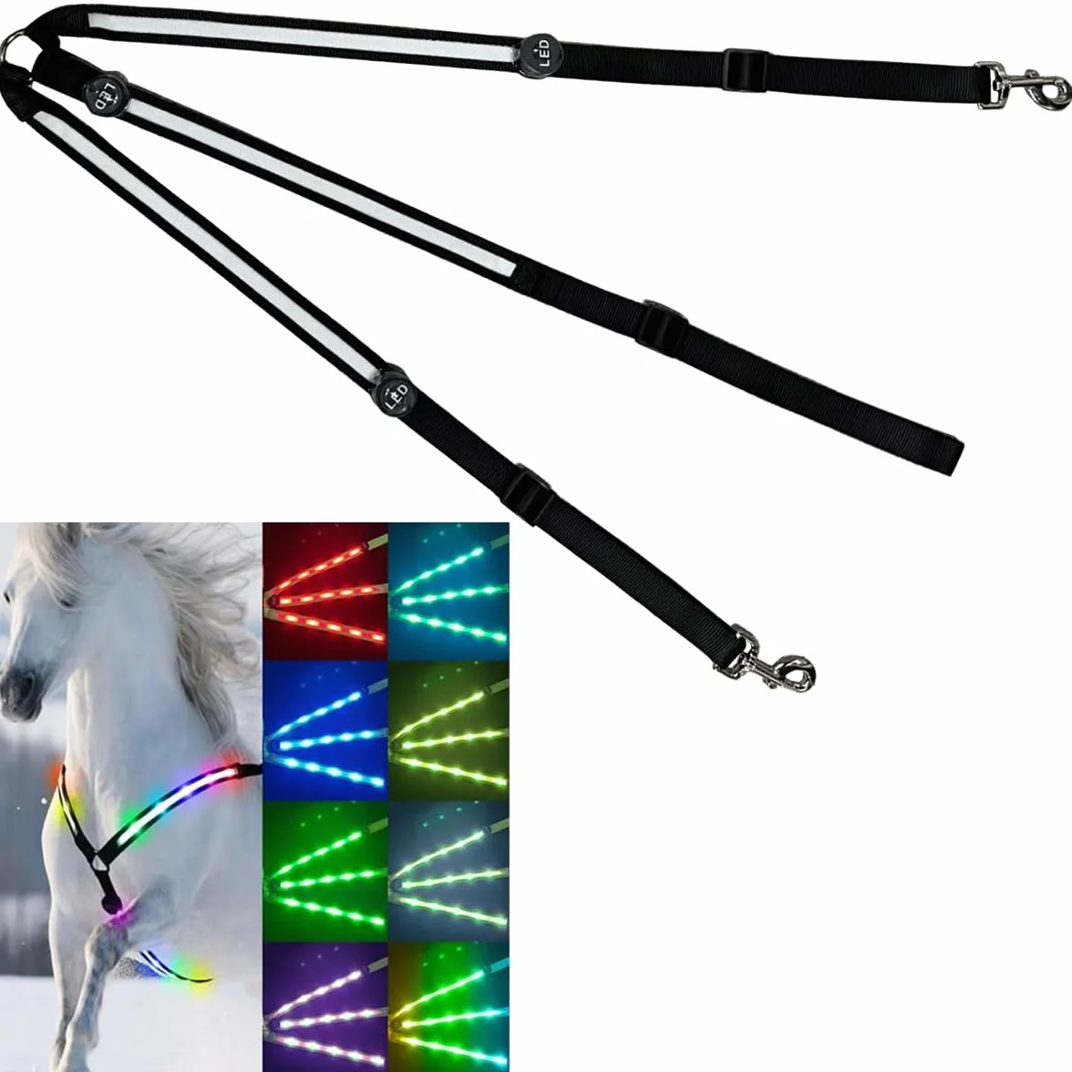 Pettorale LED Cavallo ad Alta Visibilità,Luminosa Regolabile Robusto e Confortevole Attrezzatura di Sicurezza Equestre per Esterni ed Equestri(8 colori regolabili)
