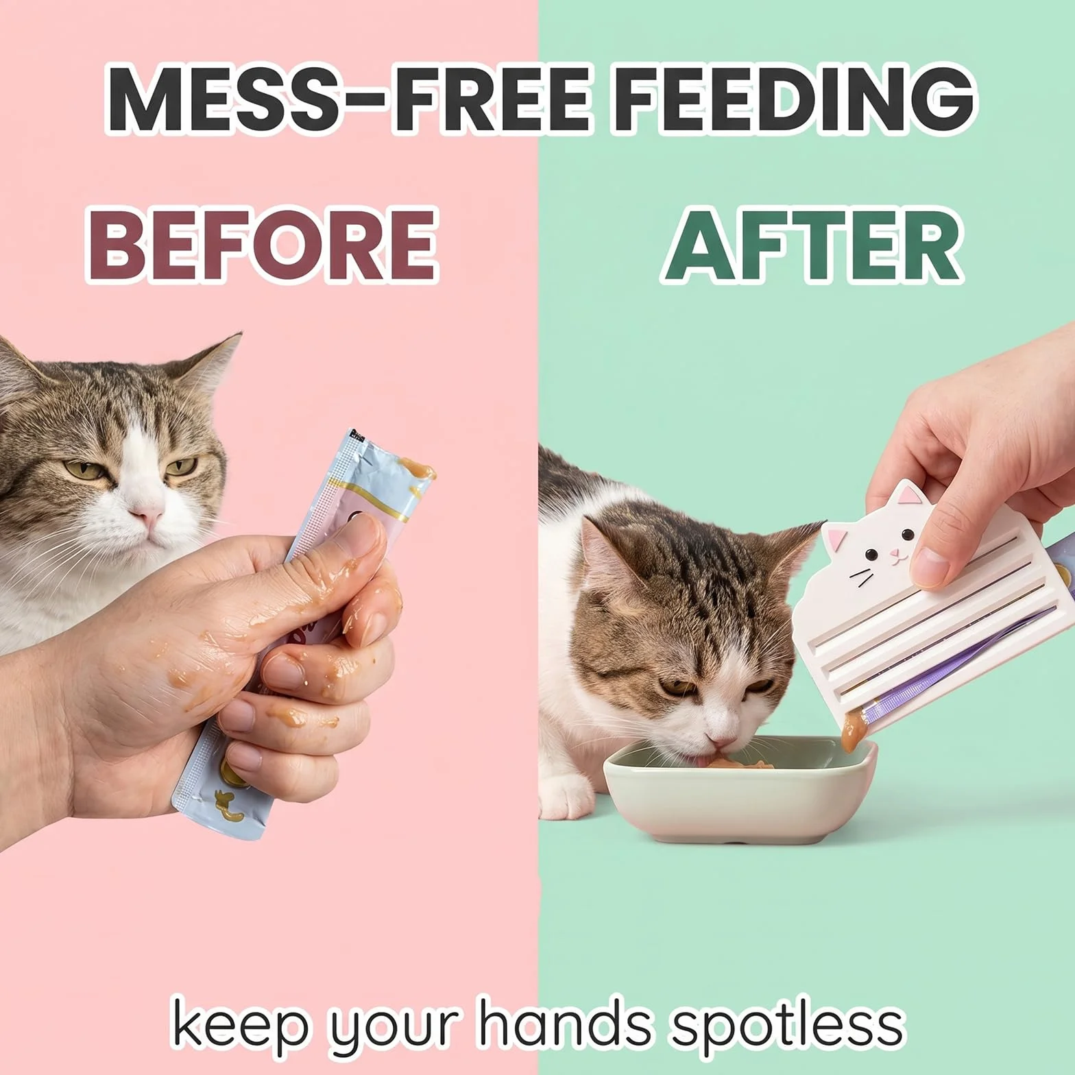 Contenitore Crocchette Cane, Cucchiaio Multifunzionale per Cibo Gatti, Adatto a Cibo Umido, Snack Leccabili e Snack Liquidi, Riduce Sprechi Alimenti e Mantiene Le mani Pulite