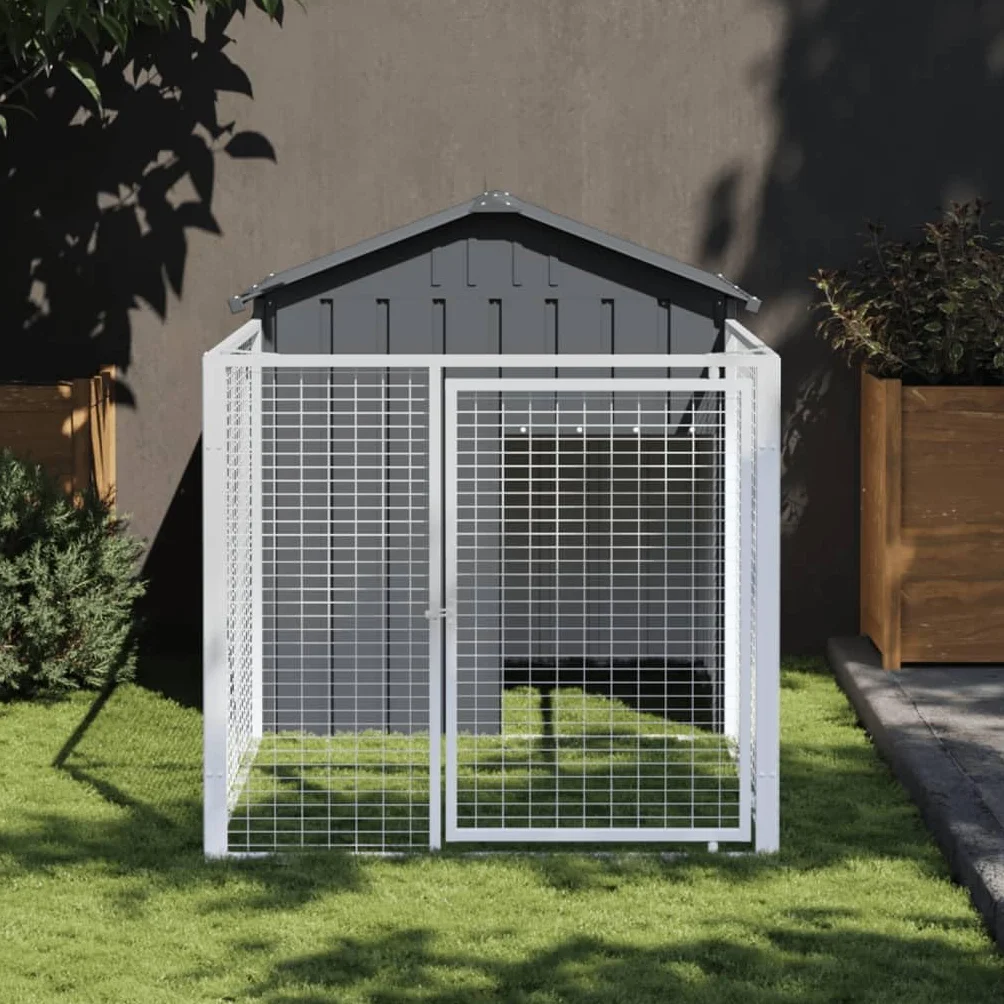 IKAYAA Box per Cani da Esterno Casetta Cani con Tetto Recinto per Cani da Esterno Gabbia per Cani da Esterno con Tetto Acciaio Zincato-Antracite-117 x 201 x 123 cm