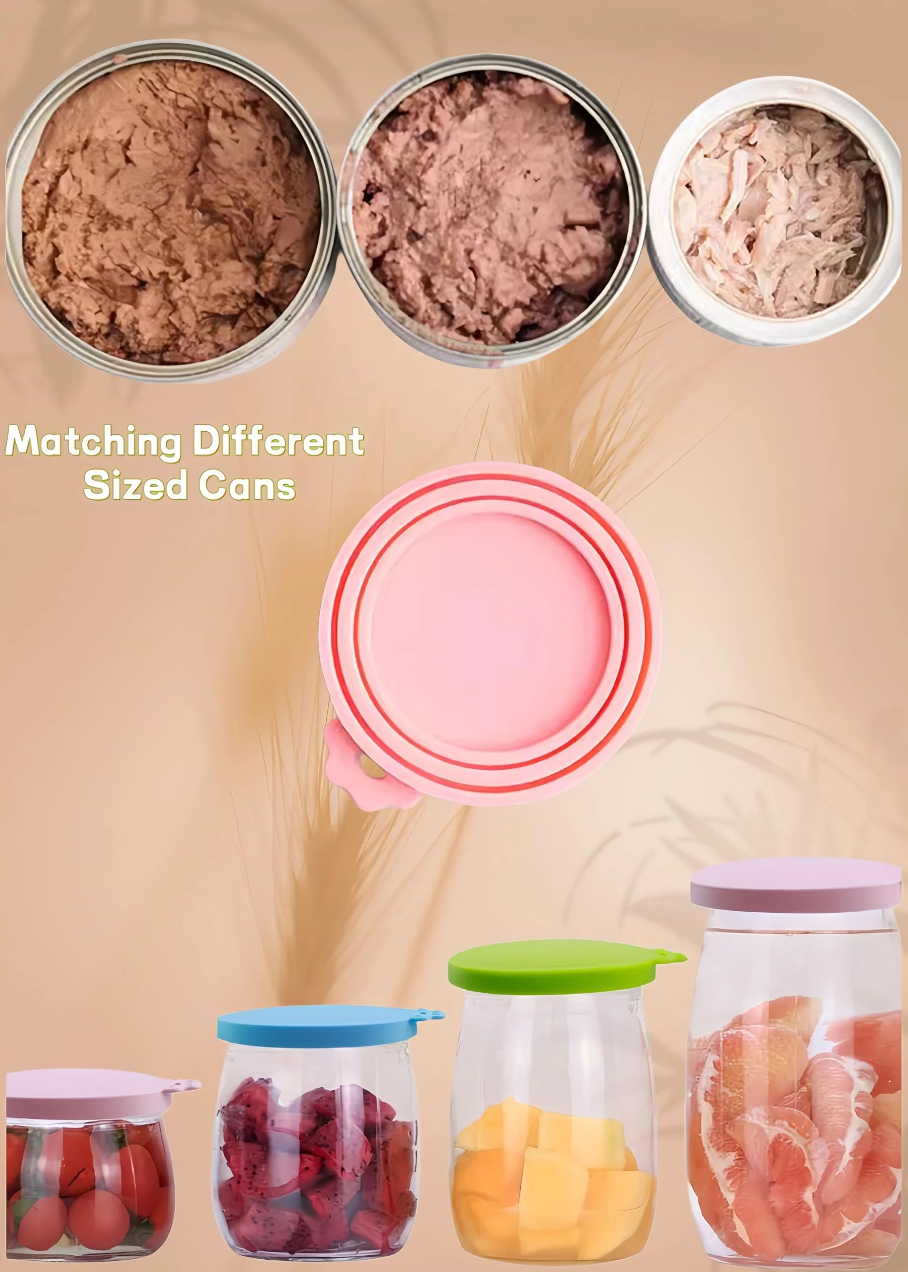 Coperchi universali in silicone per lattine alimentari, adatti per conservare cibo per cani e gatti, coperchi ermetici, in silicone per uso alimentare, adatti a 3 dimensioni standard, rosa