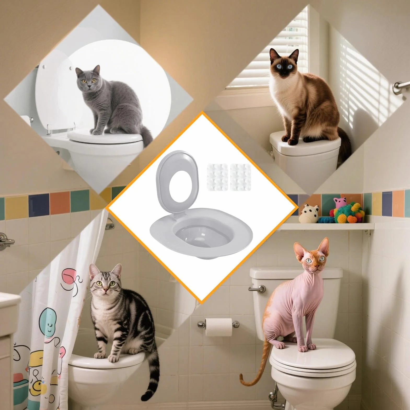 Generico Kit addestramento WC per gatti | rimovibile per urinaio - Addestratore per Gabinetto e Lettiera,per uso in Seminterrato, Negozio di Animali, Interno, Casa, Appartamento, Bagno