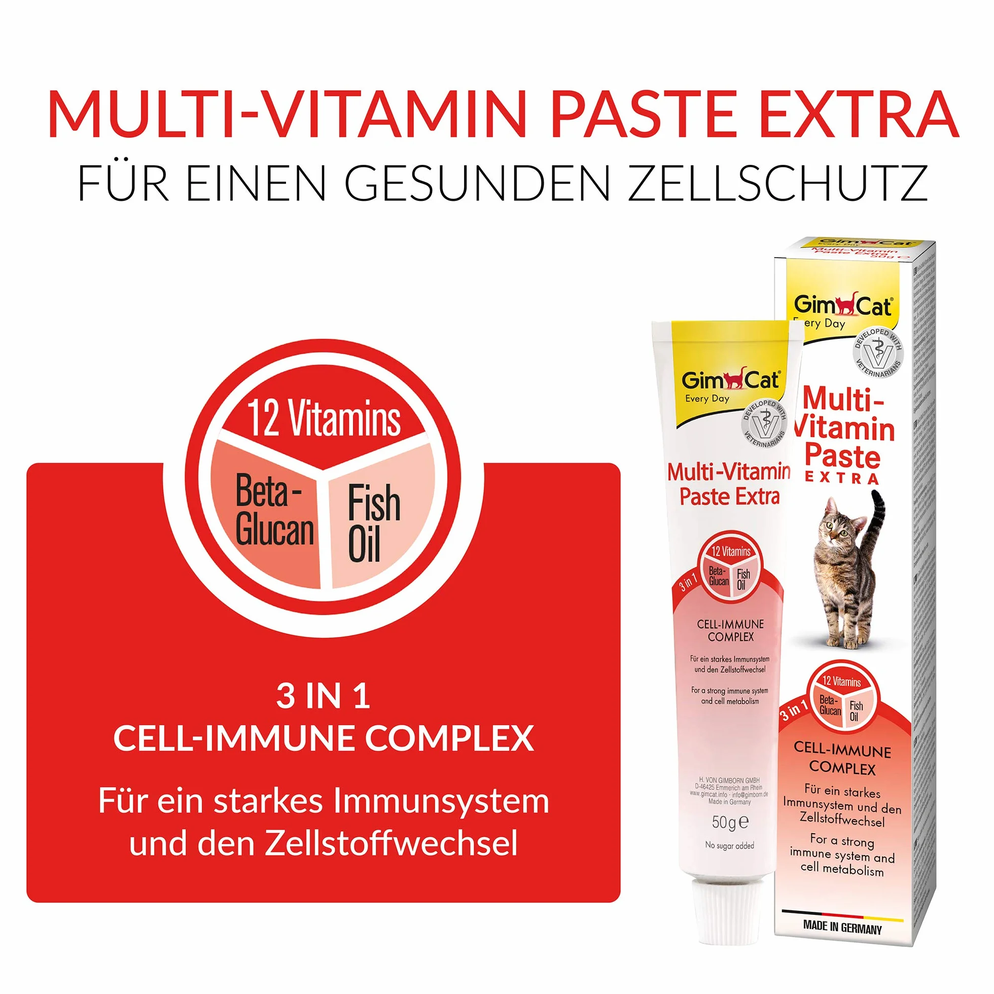 GimCat Multi-Vitamin Pasta Extra - Snack per gatti con beta-glucano e omega 3/6 per una protezione salutare delle cellule - 1 tubetto (1 x 50 g)