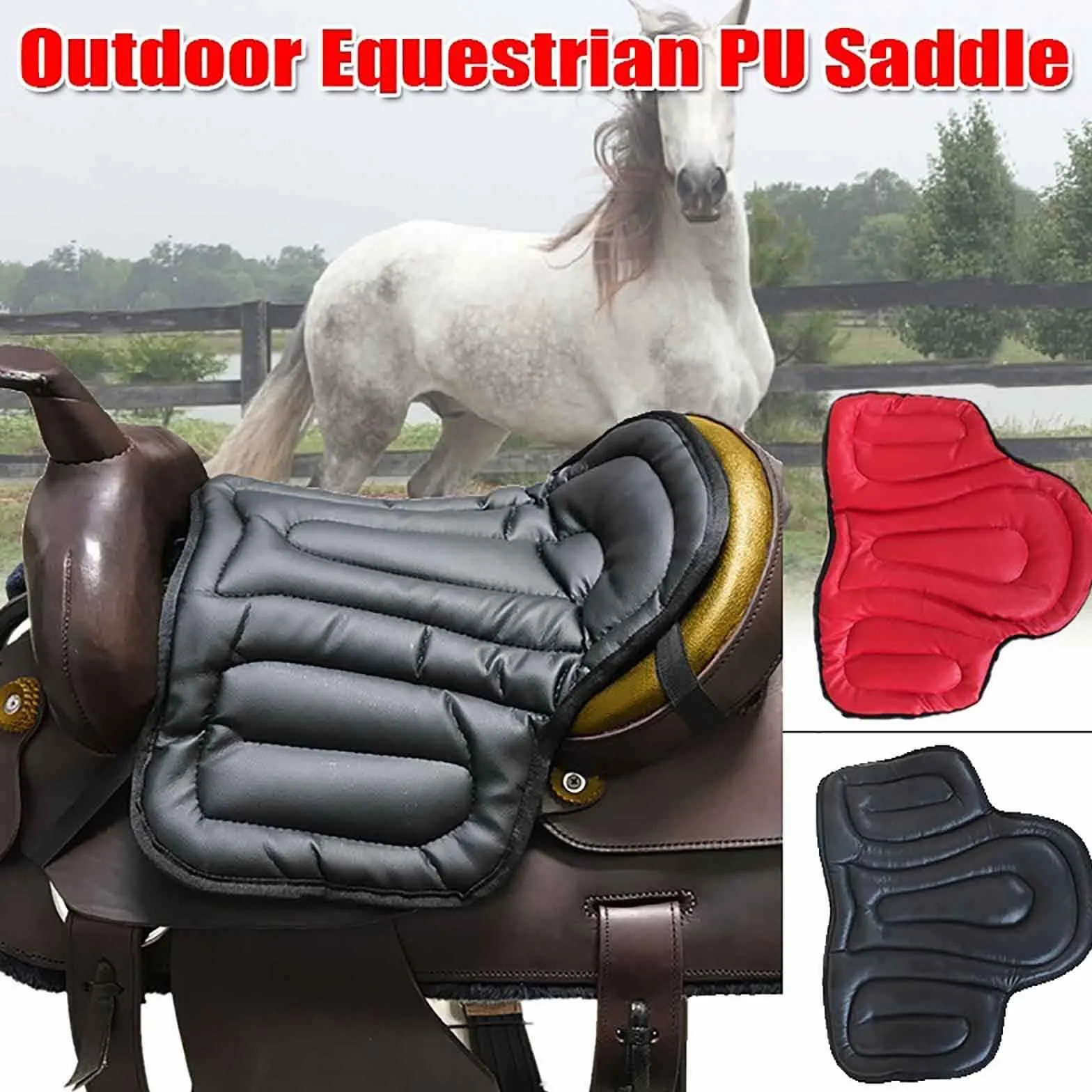 Sella Western (45 * 55 Cm), Sella per Cavallo, Ispessente/Resistente all'Usura, Assorbimento degli Urti/Antiscivolo, Realizzata in Memory Foam PU, per Tutte Le Selle,Brown