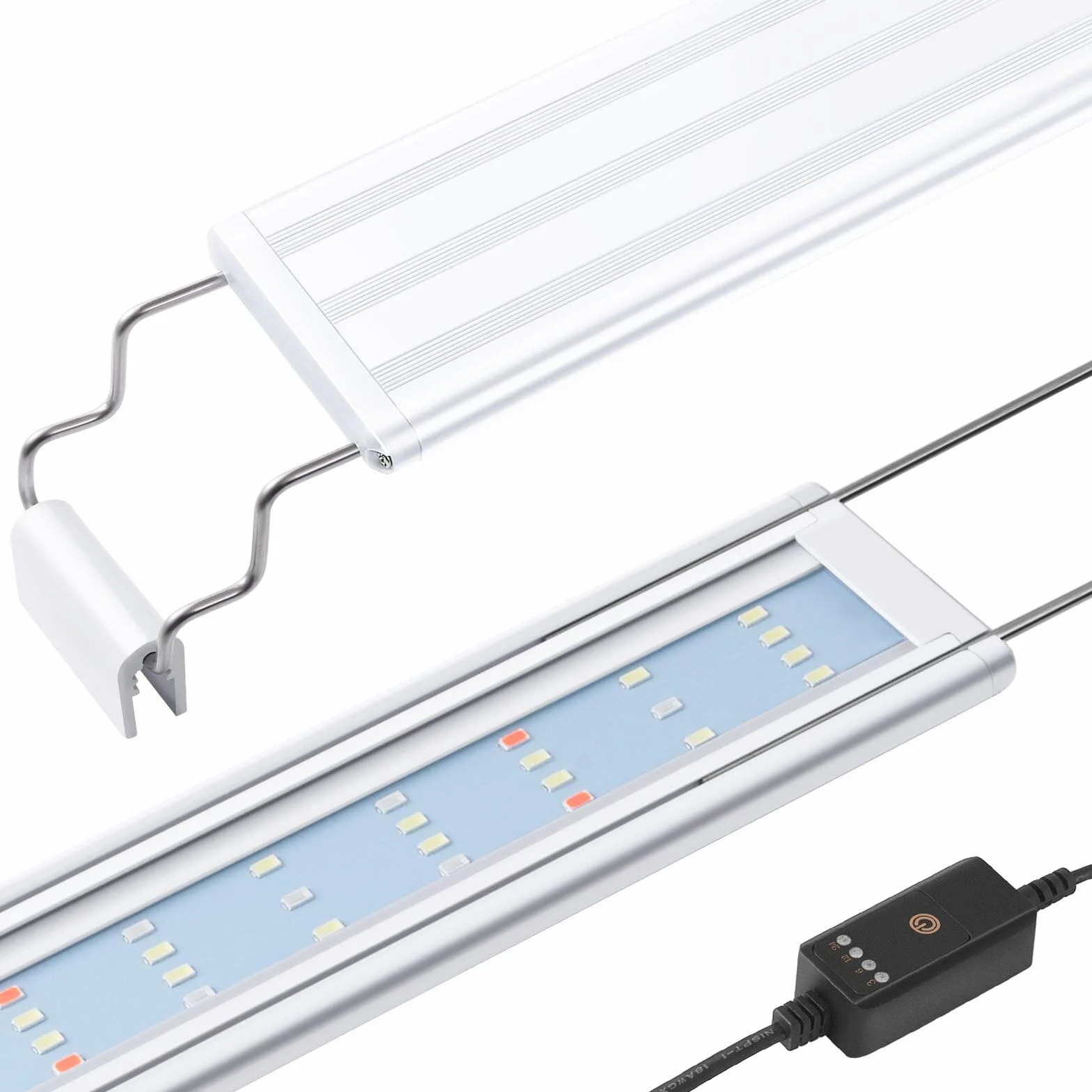 Illuminazione LED per Acquario con Timer, Lampada per Piante Acquatiche a Spettro Completo, Classica Luce per Acquario con LED RGB, con Staffe Regolabili Stabili (30-50cm)
