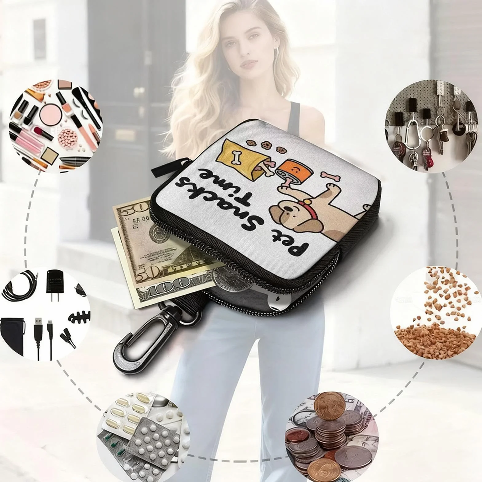Generisch Borsa per snack per cani, portatile per dispenser di snack, compatta per addestramento degli animali domestici, accessorio portatile in silicone e nylon, porta ricompensa per