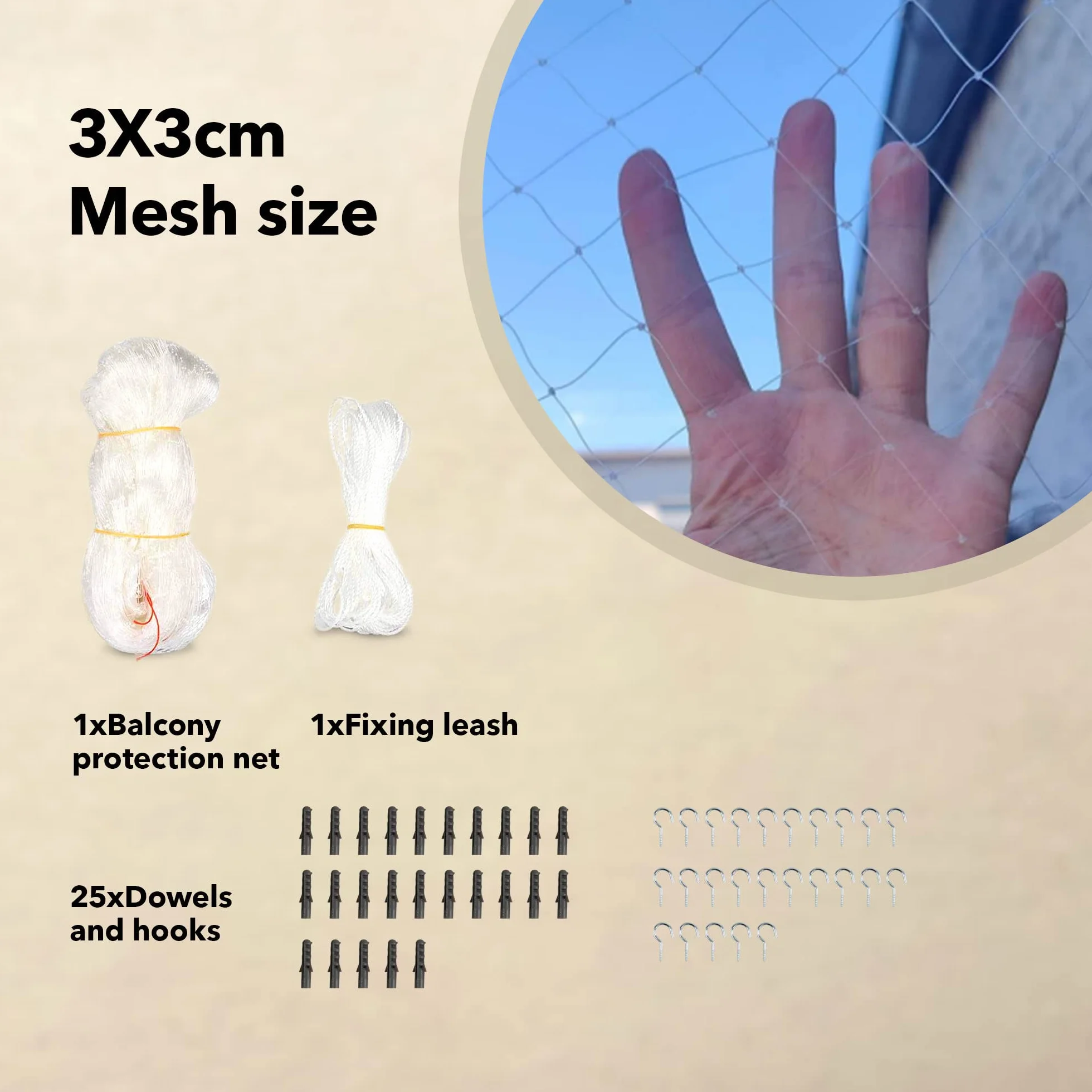 Pet Prime Rete di protezione per gatti per balcone, 4 x 3 m, per balcone esterno, scale, finestre, dimensioni invisibili, dimensioni varietali