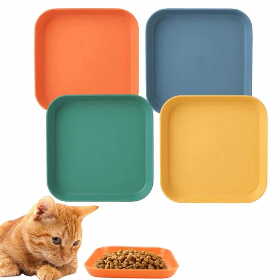 Set 4 Ciotole Piatte Quadrate per Gatti 14.5cm per Cibo Umido