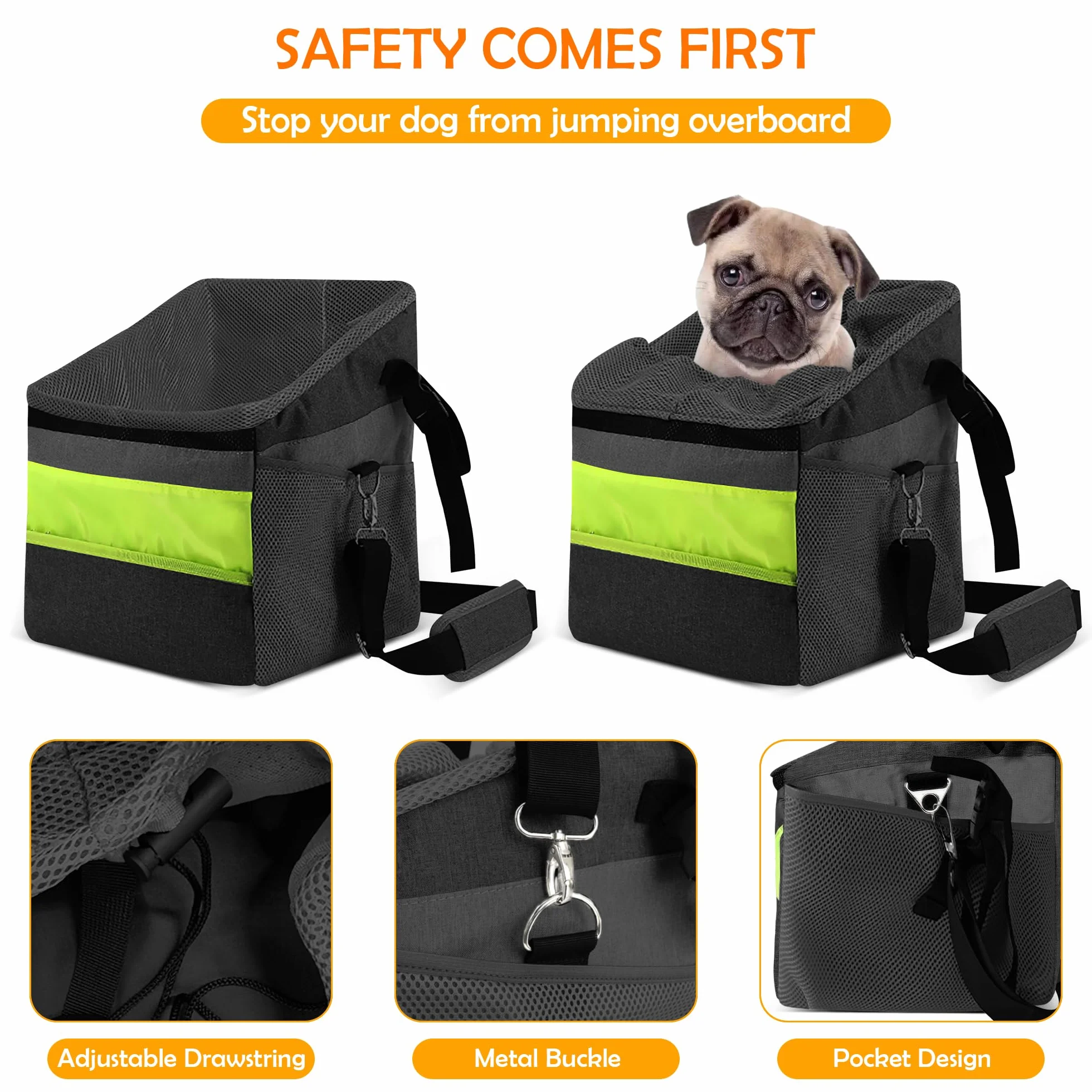 ALLSOPETS Cestino per Bicicletta Animale Domestico, Cestino Anteriore Bici Staccabile per Cane, Staccabile Borsa da Bicicletta per Cani, Pieghevole Cestino per Bici con Tasche Portaoggetti Nero