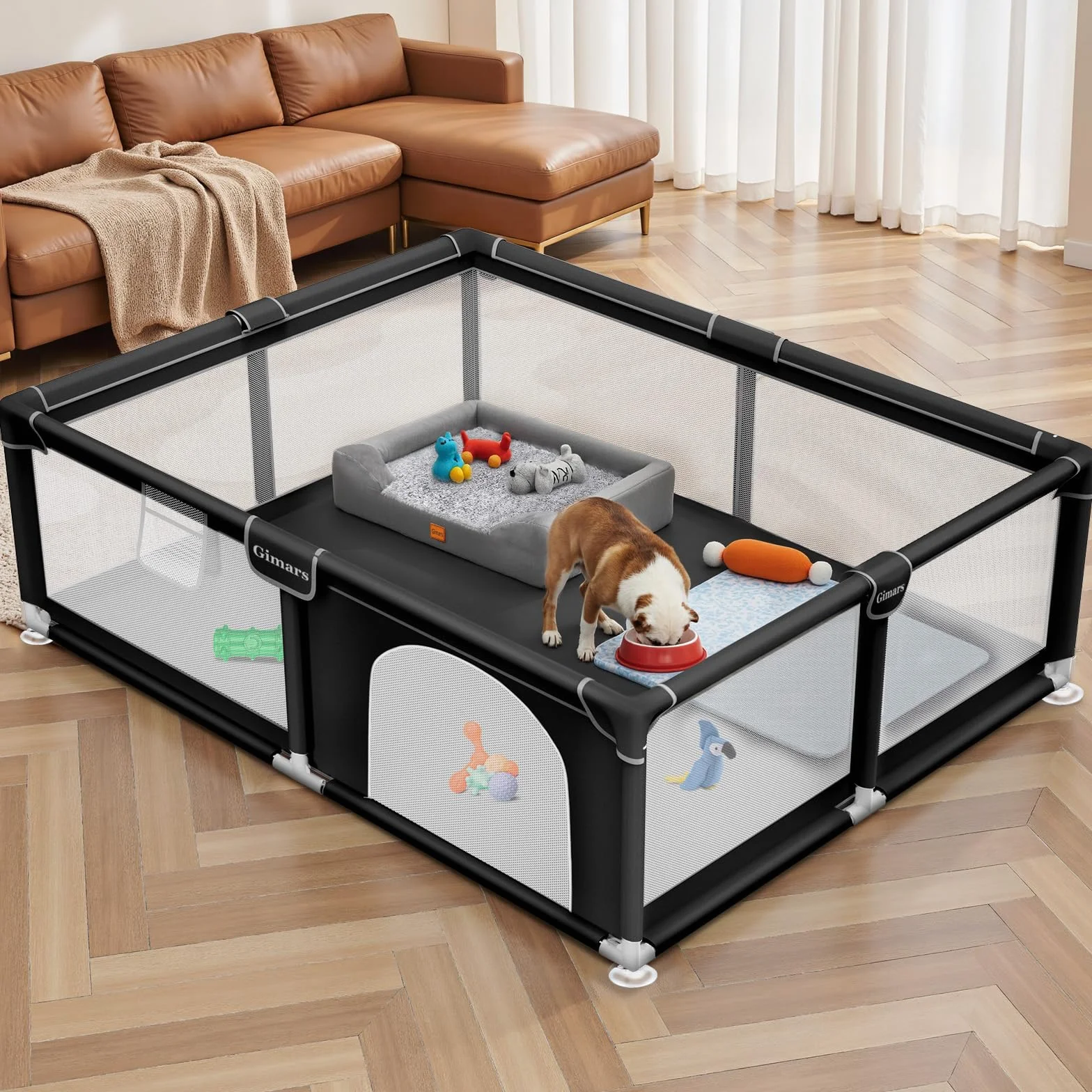 Recinto per Cuccioli 180 x 150 x 66 cm con Porta, per Cuccioli o Cani di Piccola Taglia, Box Robusto per Animali, Rete in Nylon Rinforzata, Uso Interno ed Esterno, Lavabile