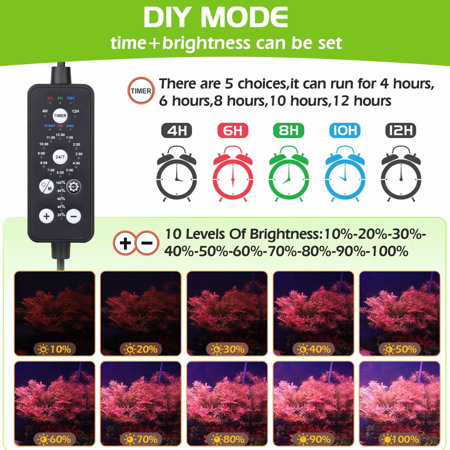 HYGGER Illuminazione per Acquario, Lampada Led per Acquario con 9 Colori e 10 Luminosità Regolabili per Acquari da 45-60cm