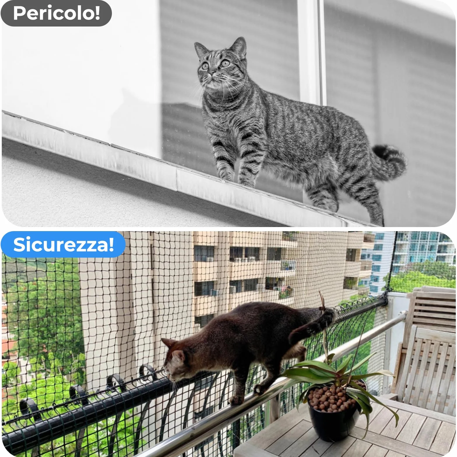 Rete per Gatti per Balcone e finestre, Rete Protettiva per Balcone, Rete da Balcone per Gatti, Rete Protettiva Trasparente per Gatti per balconi e finestre (10x3m)