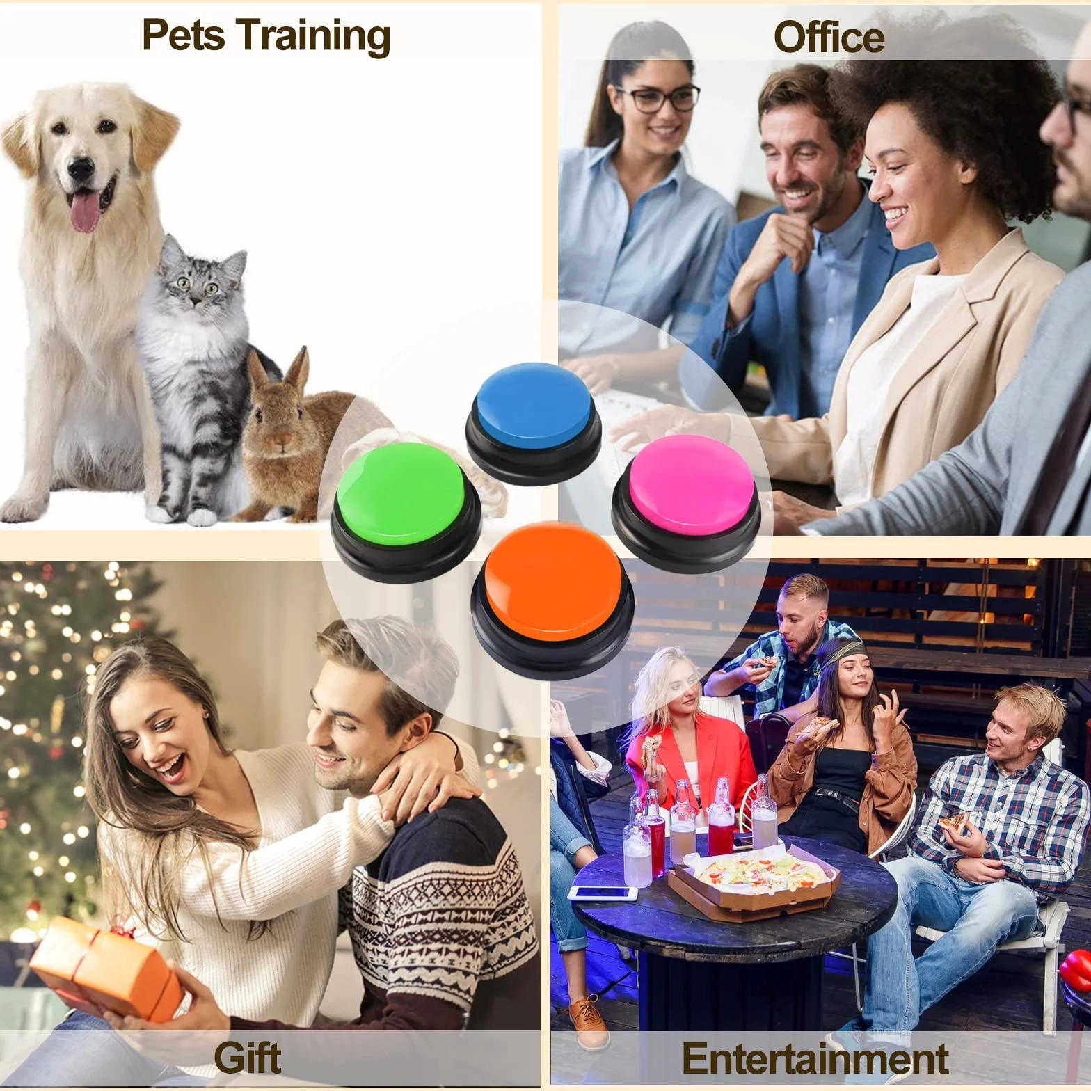 Pulsante di registrazione vocale, pulsanti per la comunicazione e l'addestramento degli animali domestici, registrazione e riproduzione in 30 secondi, regalo divertente per studio, ufficio casa (4