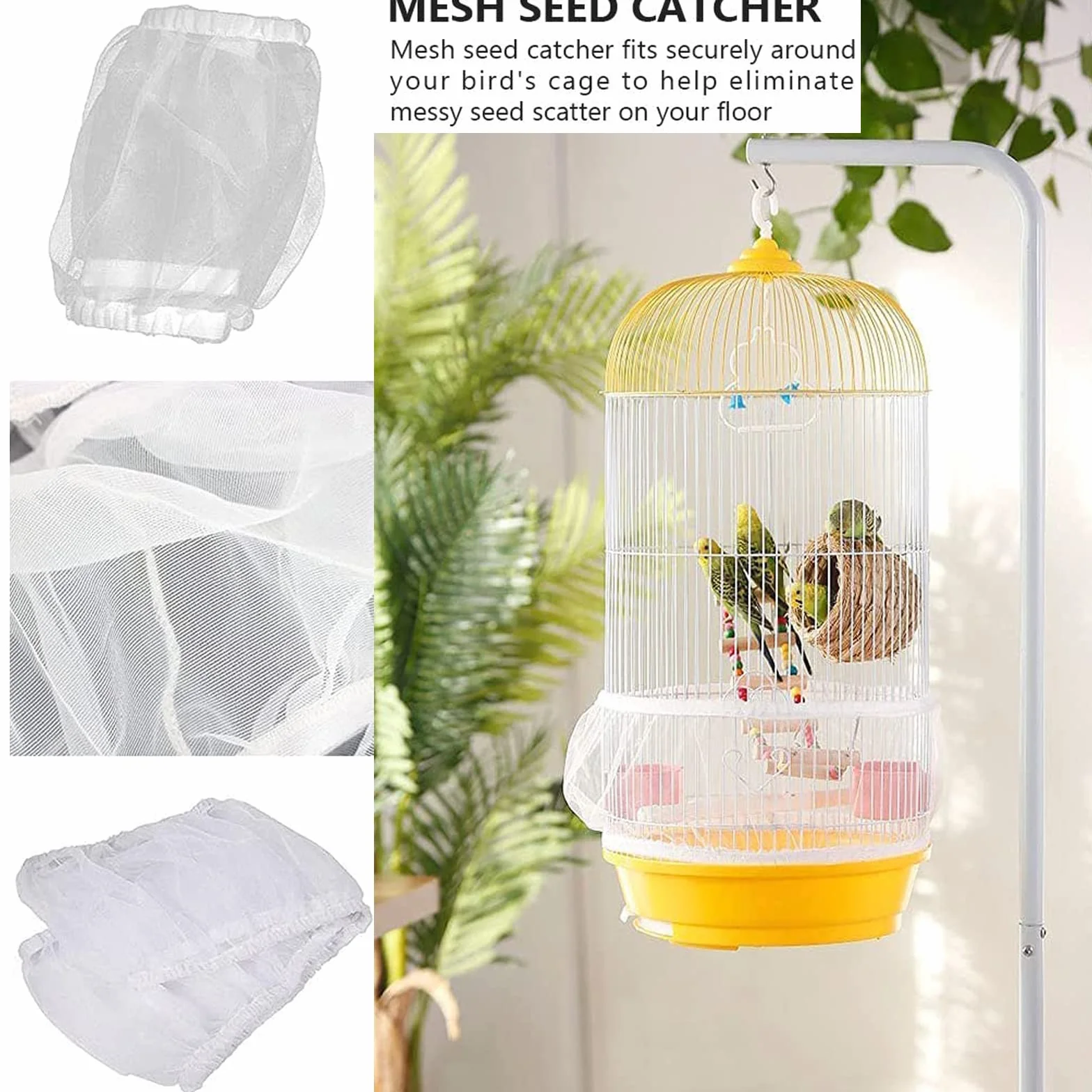Copertura per Gabbia Uccelli, Rete Di Protezione in Nylon, Semi Di Gabbia, per Pappagallo Pet (Bianco)