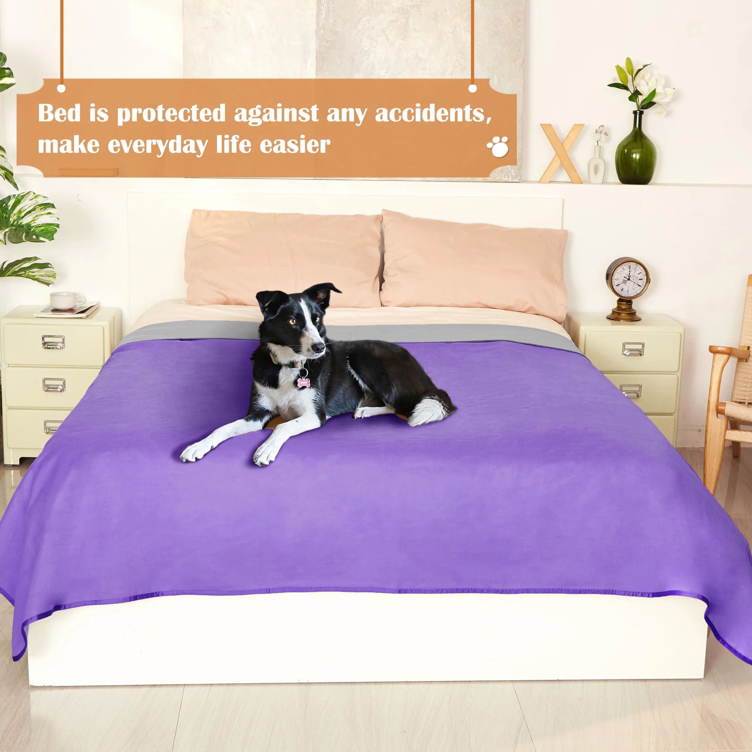 Catalonia Classy Coperta impermeabile per letto intimità, coperta d'amore, impermeabile, coppia, coperta per adulti, impermeabile, anti fouling, coperta per incontinenza (XL 203 x 152 cm, viola/grigio