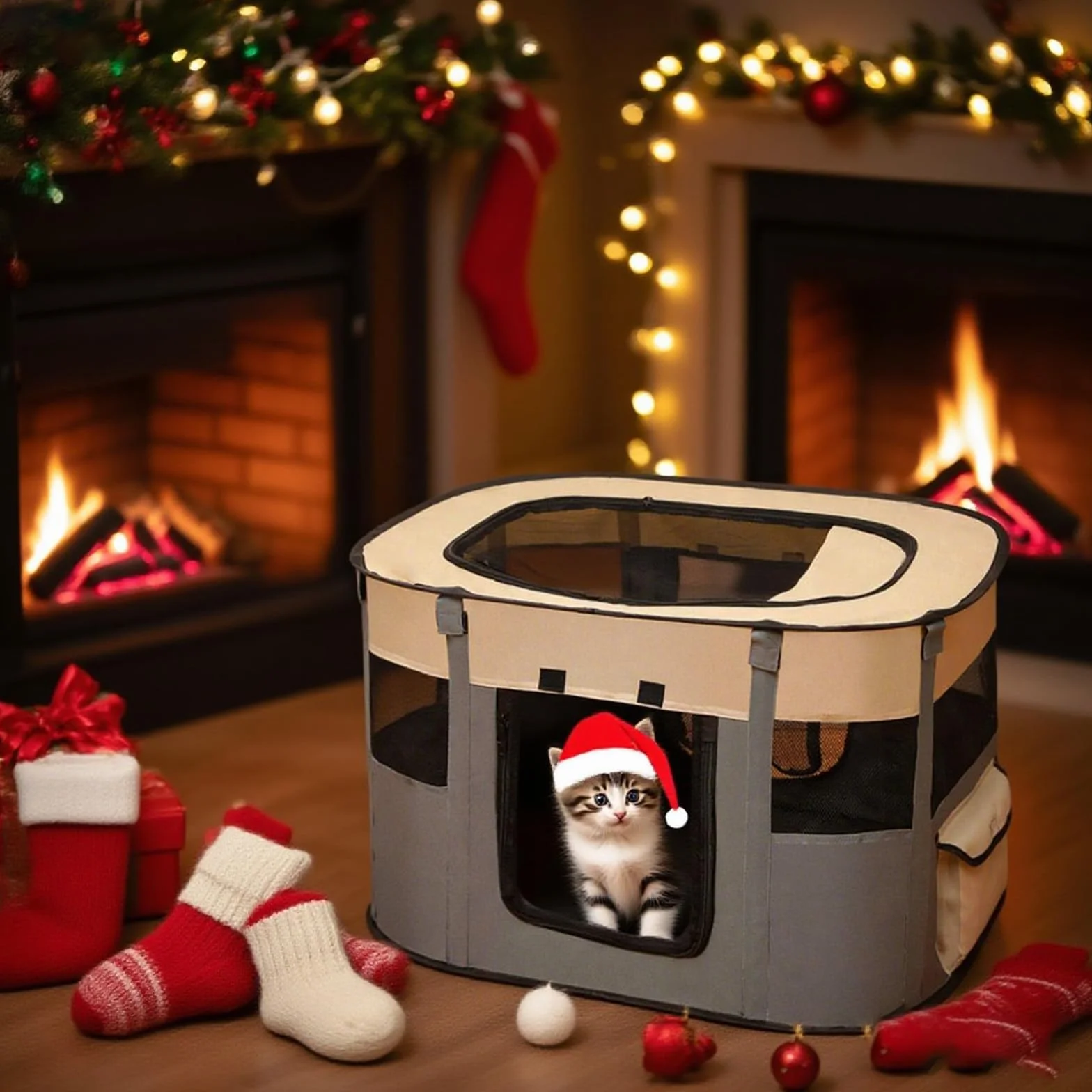 Recinto per Cani 70 x 55 x 40 cm Pieghevole per Gatti da Interno Traspirante Portatile