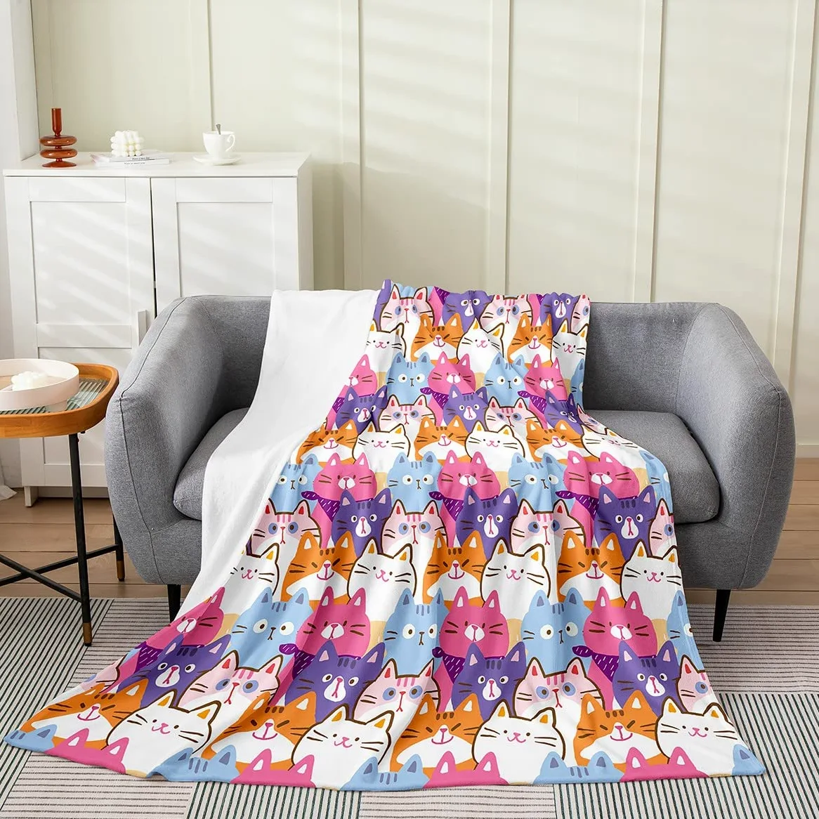Coperta in pile di flanella, per letto e divano, per bambini e gatti, per tutte le stagioni, con simpatici gattini e animali in 3D, regalo per gli amanti dei gatti, 150 x 150 cm