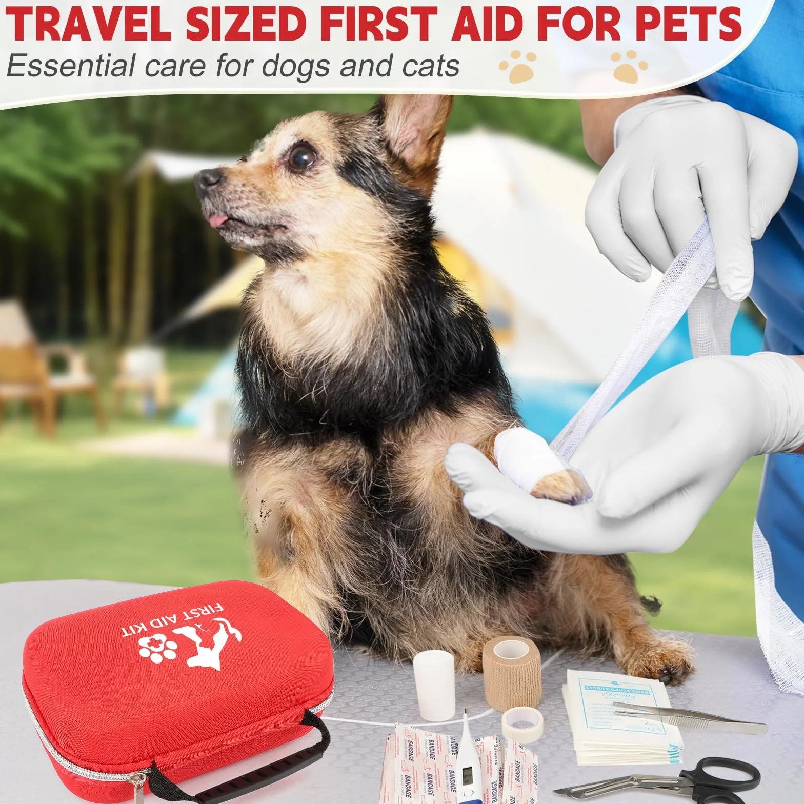 84 pezzi Kit Pronto Soccorso per Cani e Gatti,Kit Pronto Soccorso Cane per Animali Domestici,Compatto e Portatile,Ideale per la Cura Domestica e le Emergenze all'aperto
