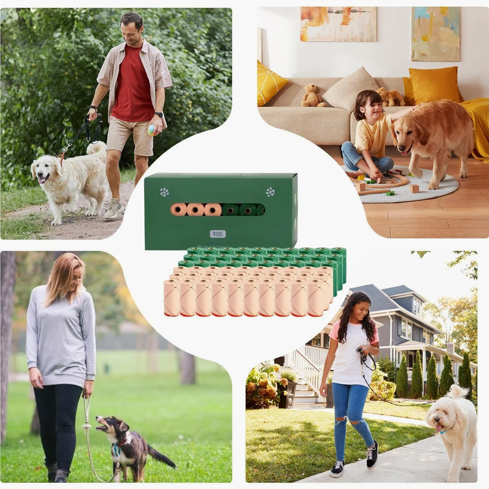 Sacchetti per Cani Dispenser Supporto Ricariche Impermeabili Inodore | Buste per Deiezioni Canine Cuccioli, Gatti, Pannolini, Rifiuti, Passeggiate, Viaggi, Campeggio, Outdoor, Appartamento
