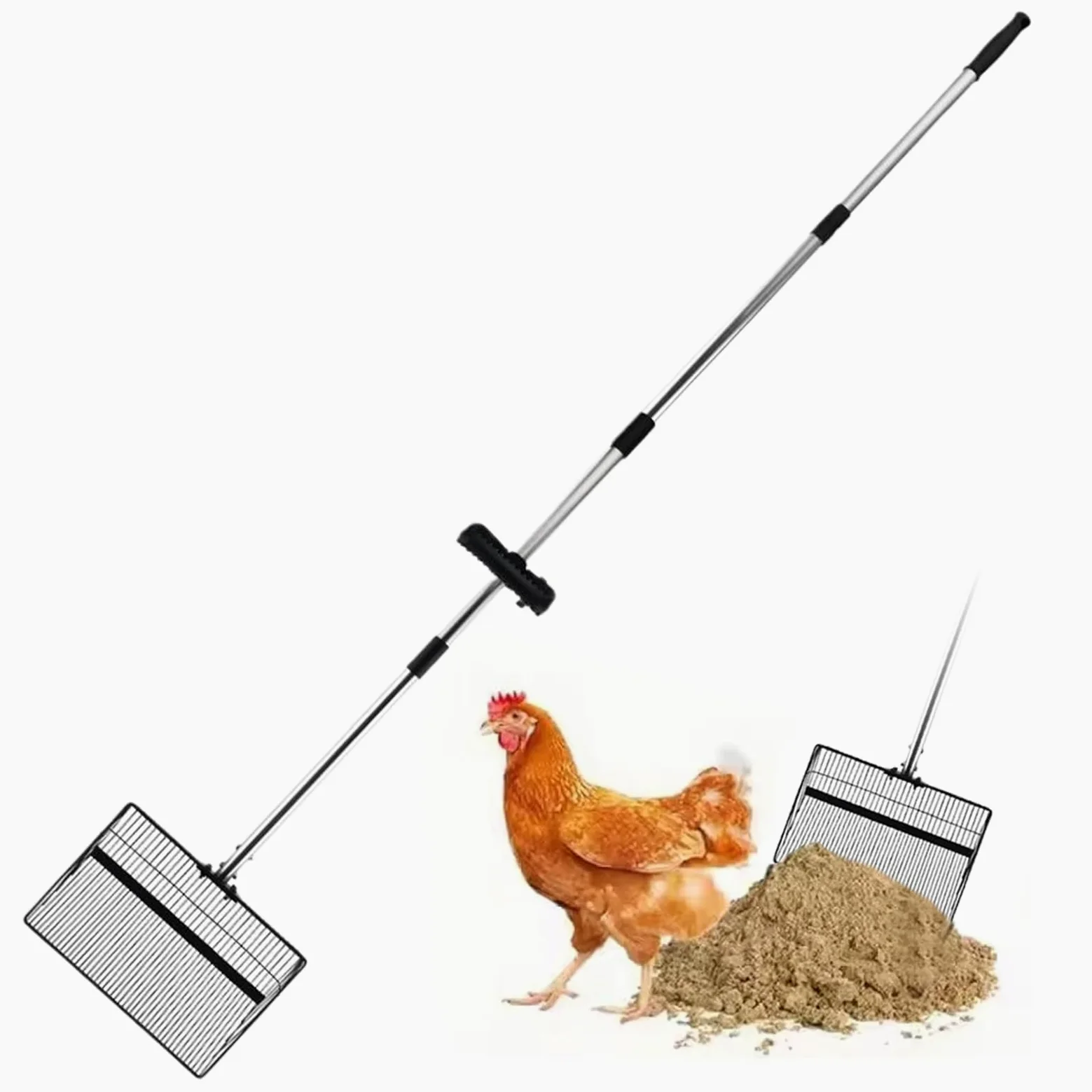 per escrementi di pollo, rastrello ergonomico robusto e regolabile | Paletta per escrementi con lunga per casa e giardino, per la pulizia di cavalli, pollame, cani, capre, anatre, pollame
