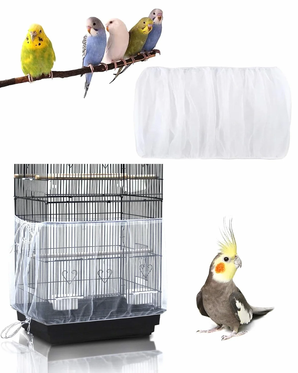 Coperture per gabbie,Copertura per Gabbia di Uccelli in Rete di Nylon, Bird Cage Seed Catcher per Uccelli Pappagalli Ventilata e Antipolvere, Per Gabbie Circonferenza di 110-220 cm*33cm