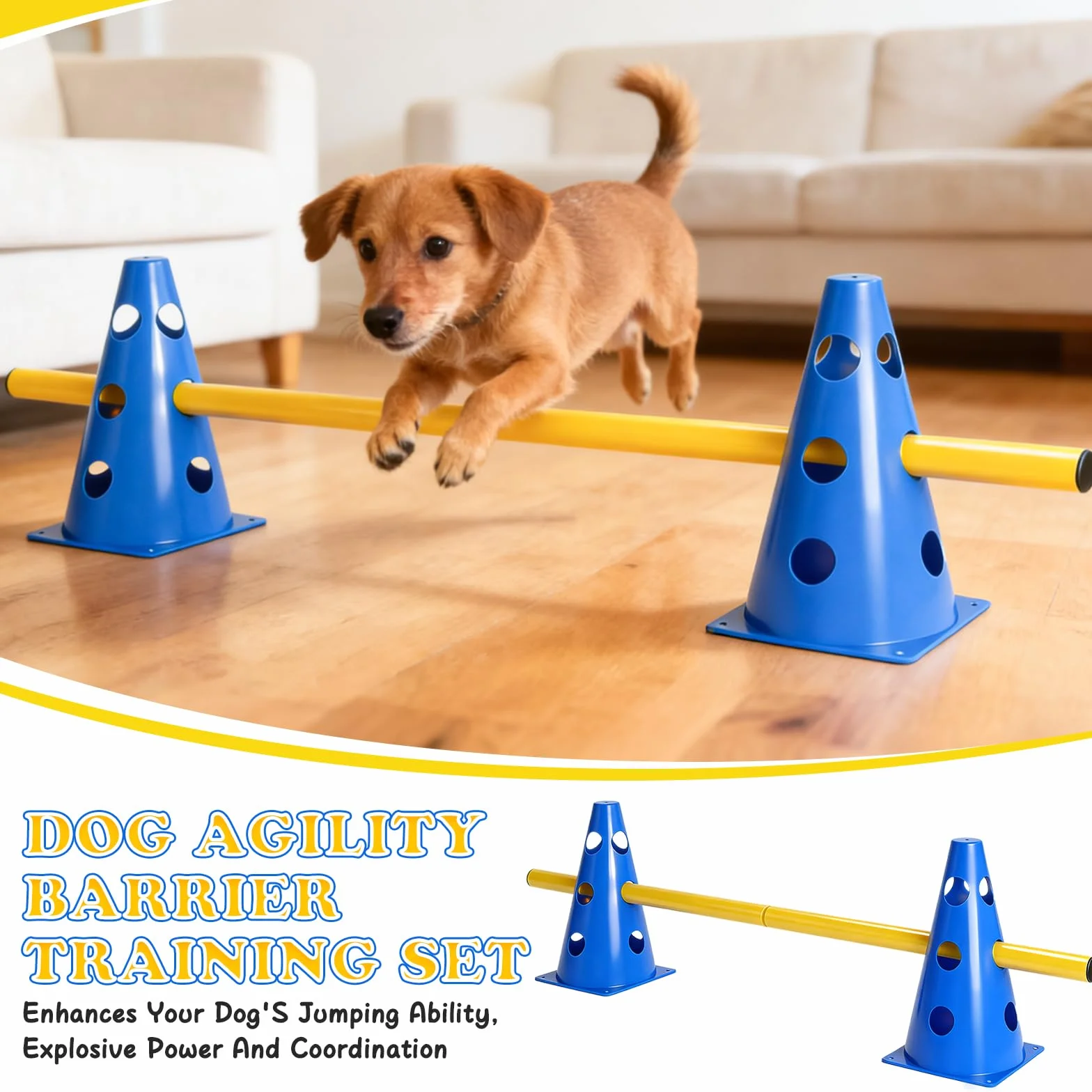 Set di Ostacoli a Incastro per Cani, cavalletti Grandi, Set di Ostacoli, Ostacoli Regolabili per Il Gioco del Calcio, Sport equestri (8 Coni Alti 23 cm + 8 Bastoncini)