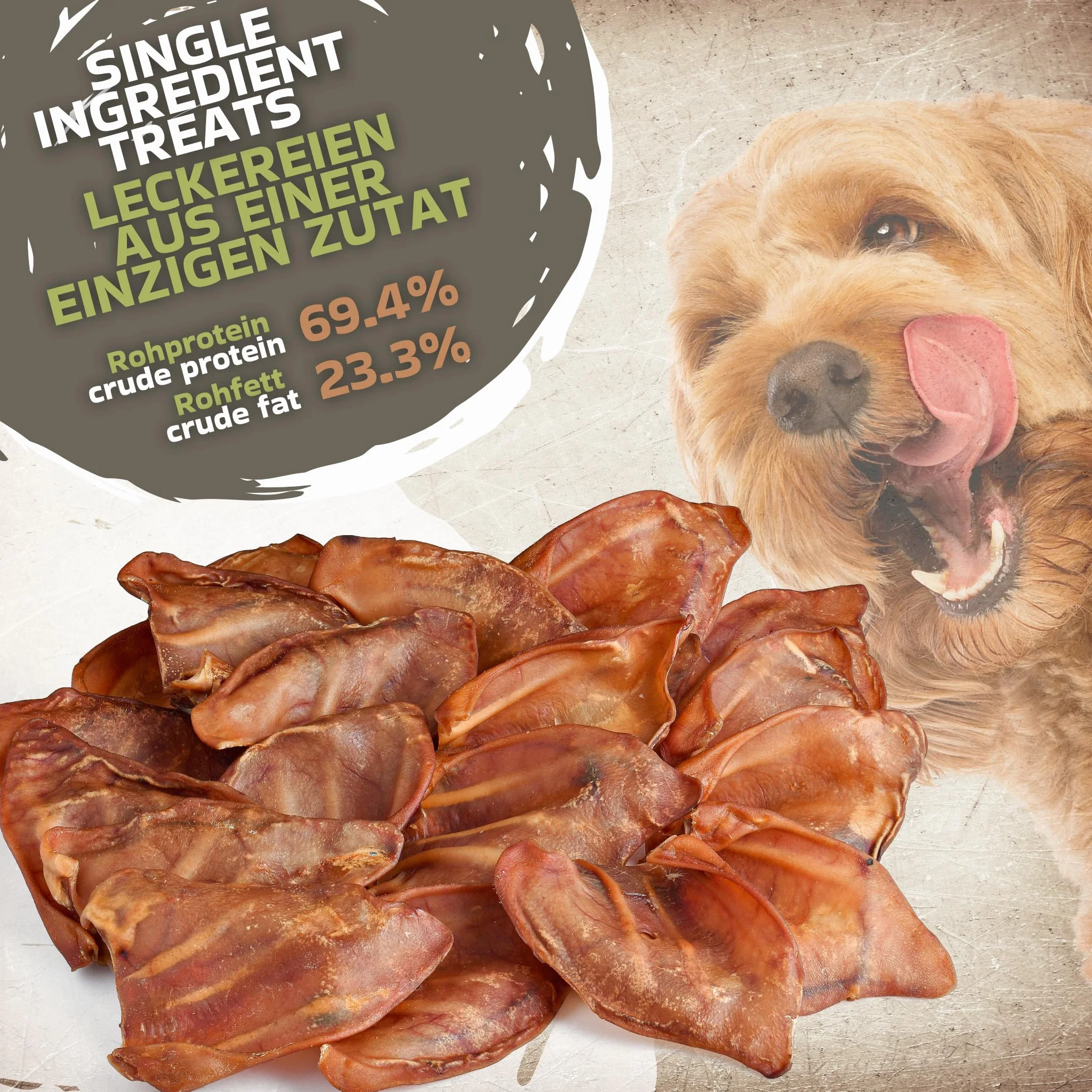 Orecchie di maiale per cani 20 pezzi (800g) | Snack naturali di orecchie di maiale intere essiccate | 100% naturali | Masticazione duratura | Senza cereali | Ideali per cani piccoli e grandi