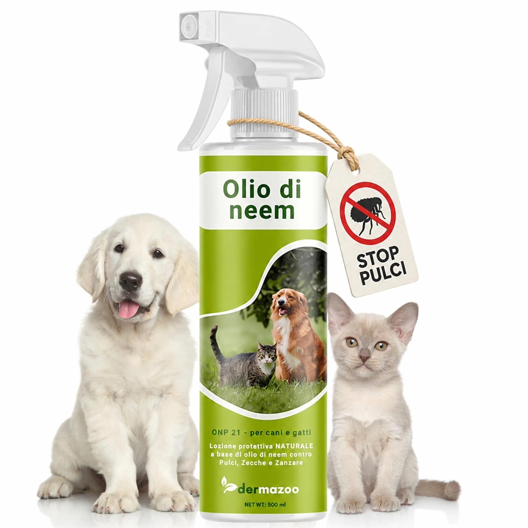 Olio di Neem per Cani Gatti e Cavalli 500 ml, Spray Antiparassitario Naturale per Cani, Olio di Neem per Animali Domestici, Spray Repellente, Antizanzare Cane e Gatto, Made in Italy