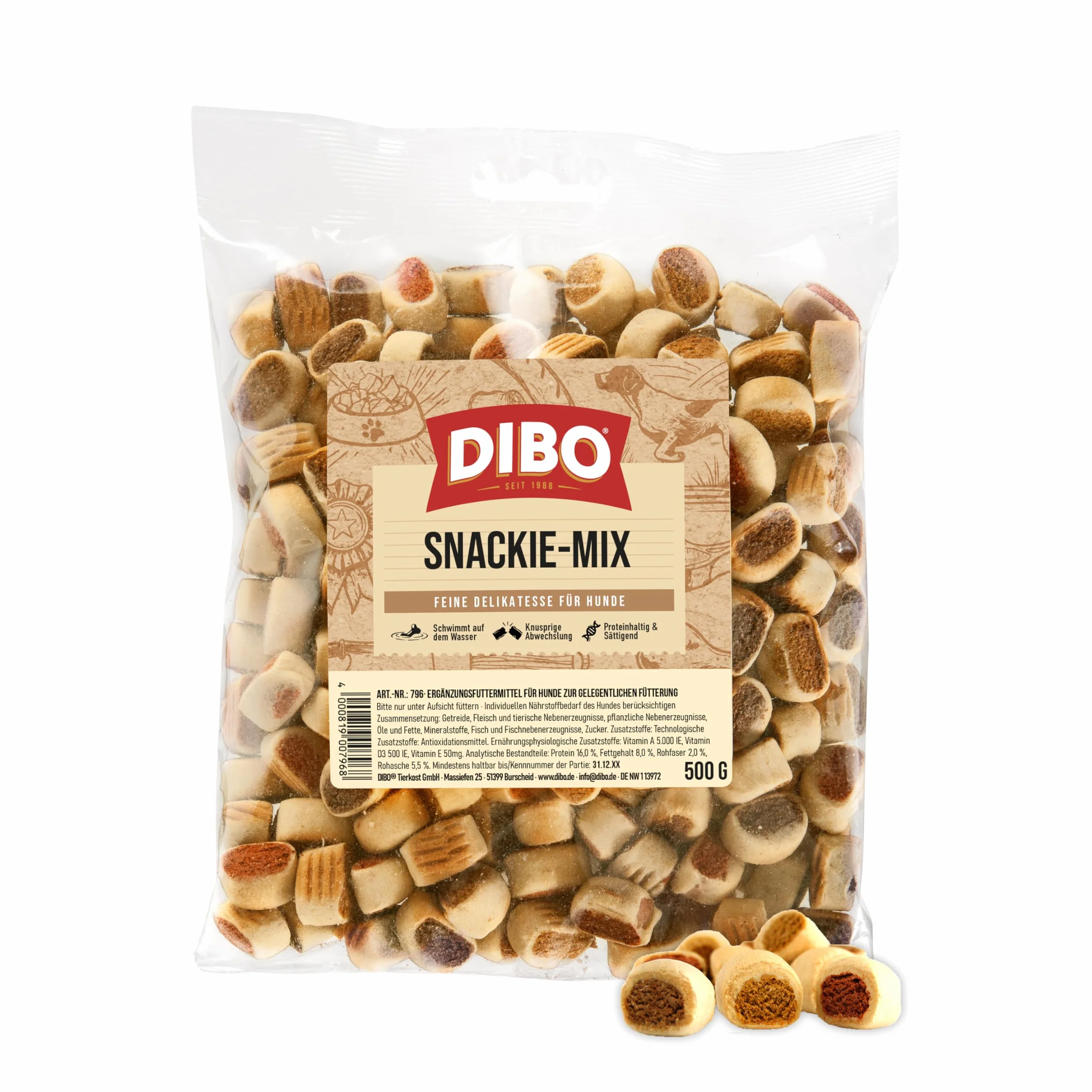 Mix di snack da 500 g, prodotti da forno come dieta sana e naturale per cani di DIBO, cibo per cani, barf, B.A.R.F
