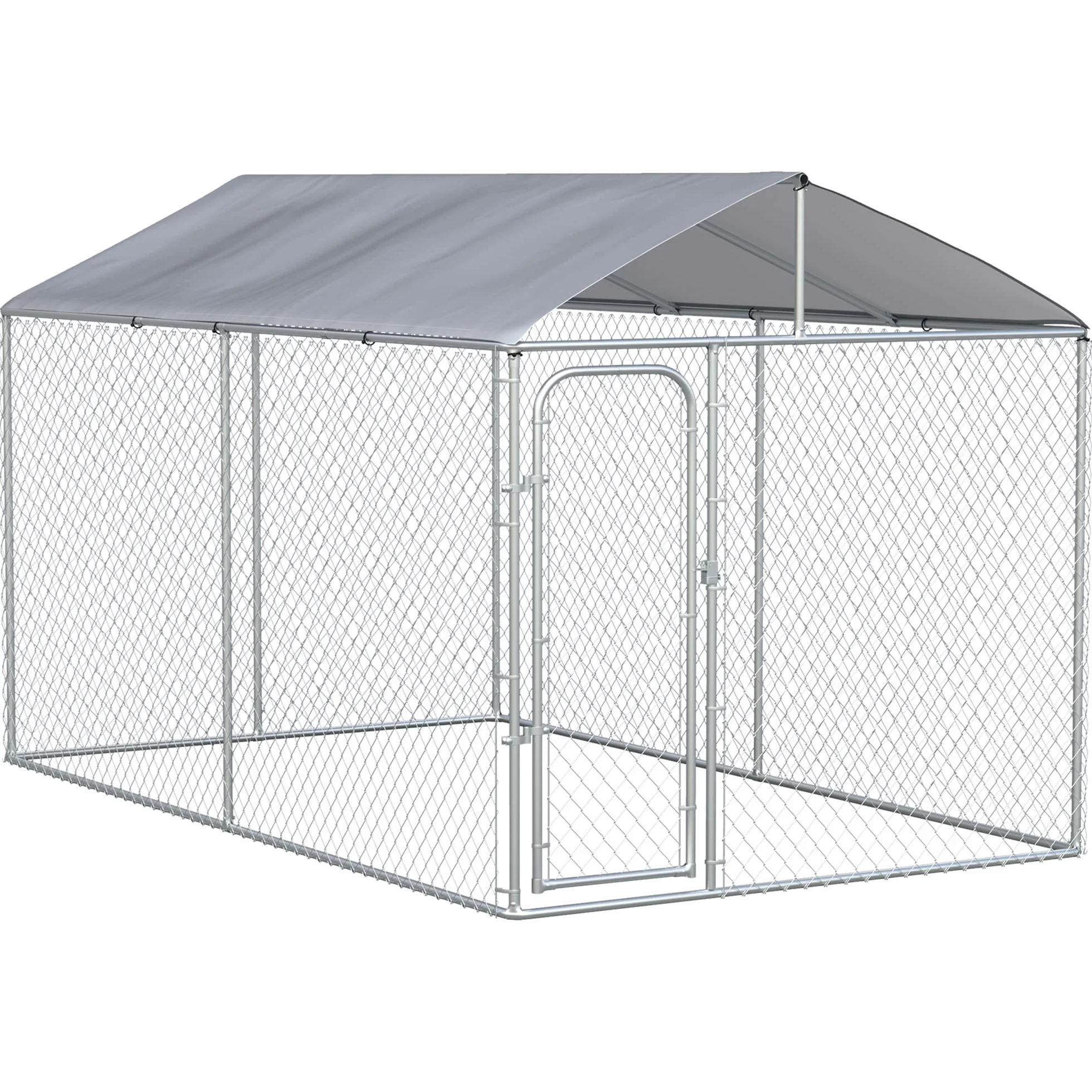 PawHut Kennel per Cani in Metallo Galvanizzato con Tettuccio in Tessuto Oxford, 400x230x232cm, Argento