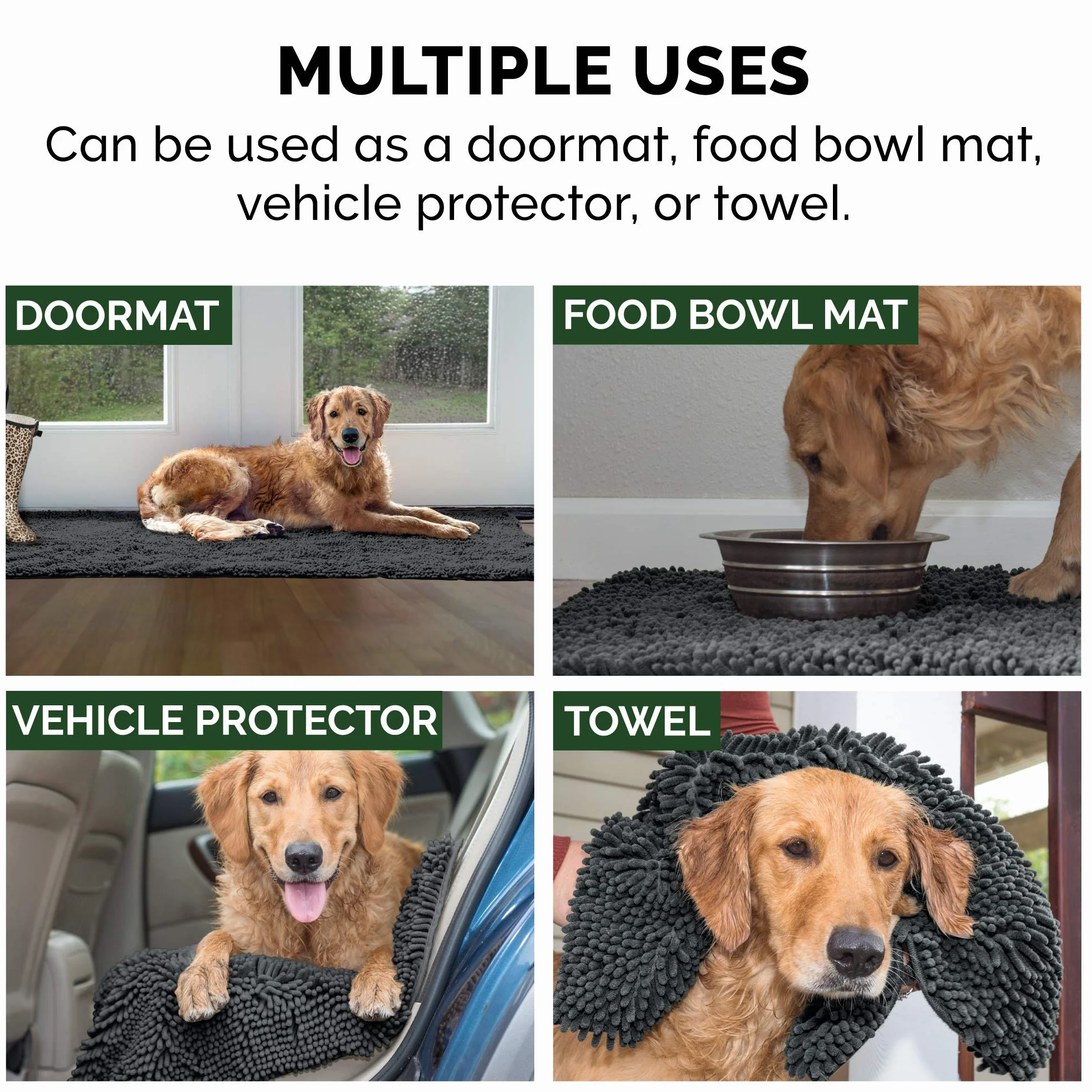 FurHaven XXL Runner Pet Door Mat Muddy Paws Absorbent Chenille Shammy Rug, Washable - Charcoal (Gray), Runner