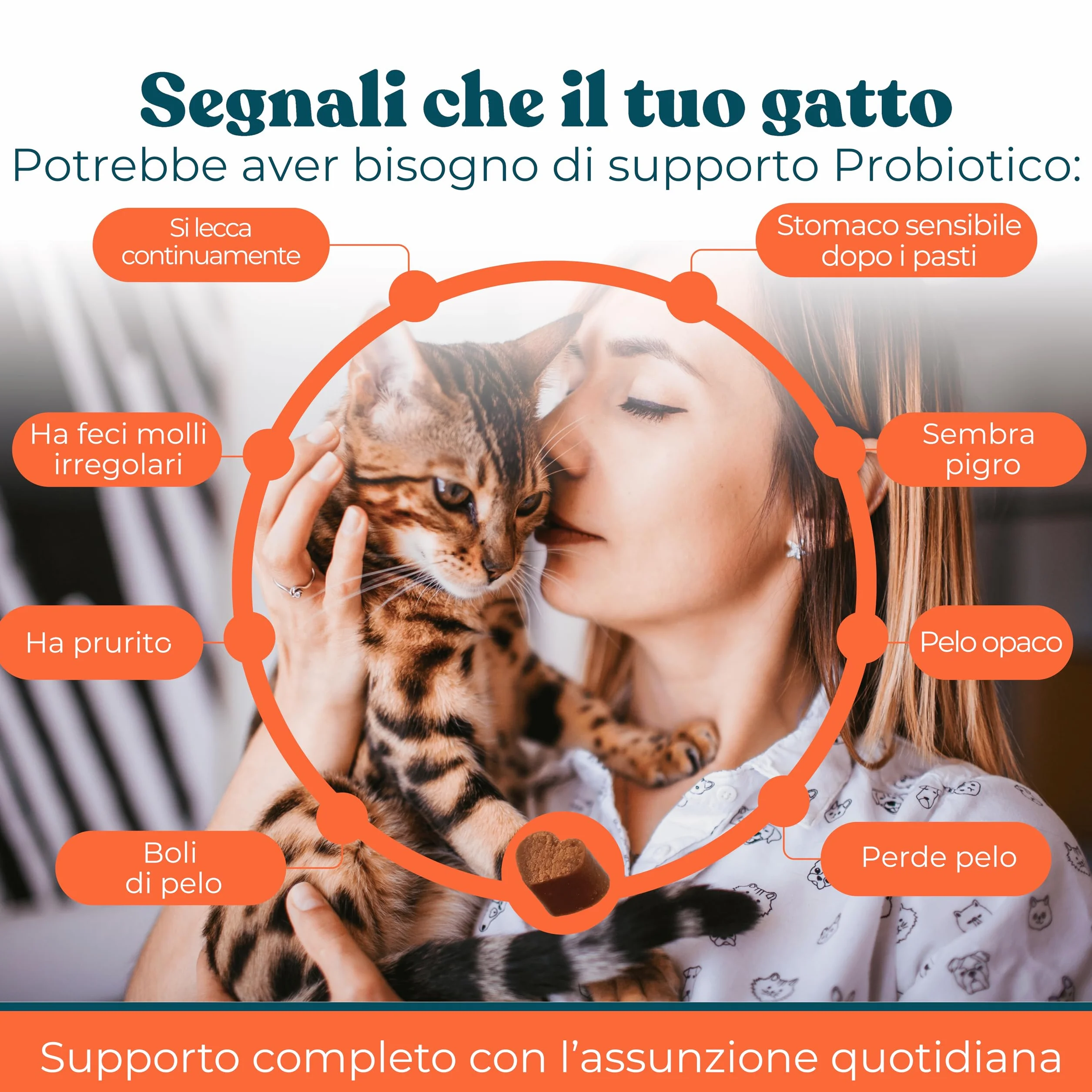 Probiotici Per Gatti Digestivo Naturale Gusto Pollo e Pesce - Integratori per Gatti Contro Diarrea, Vomito e Boli di Pelo