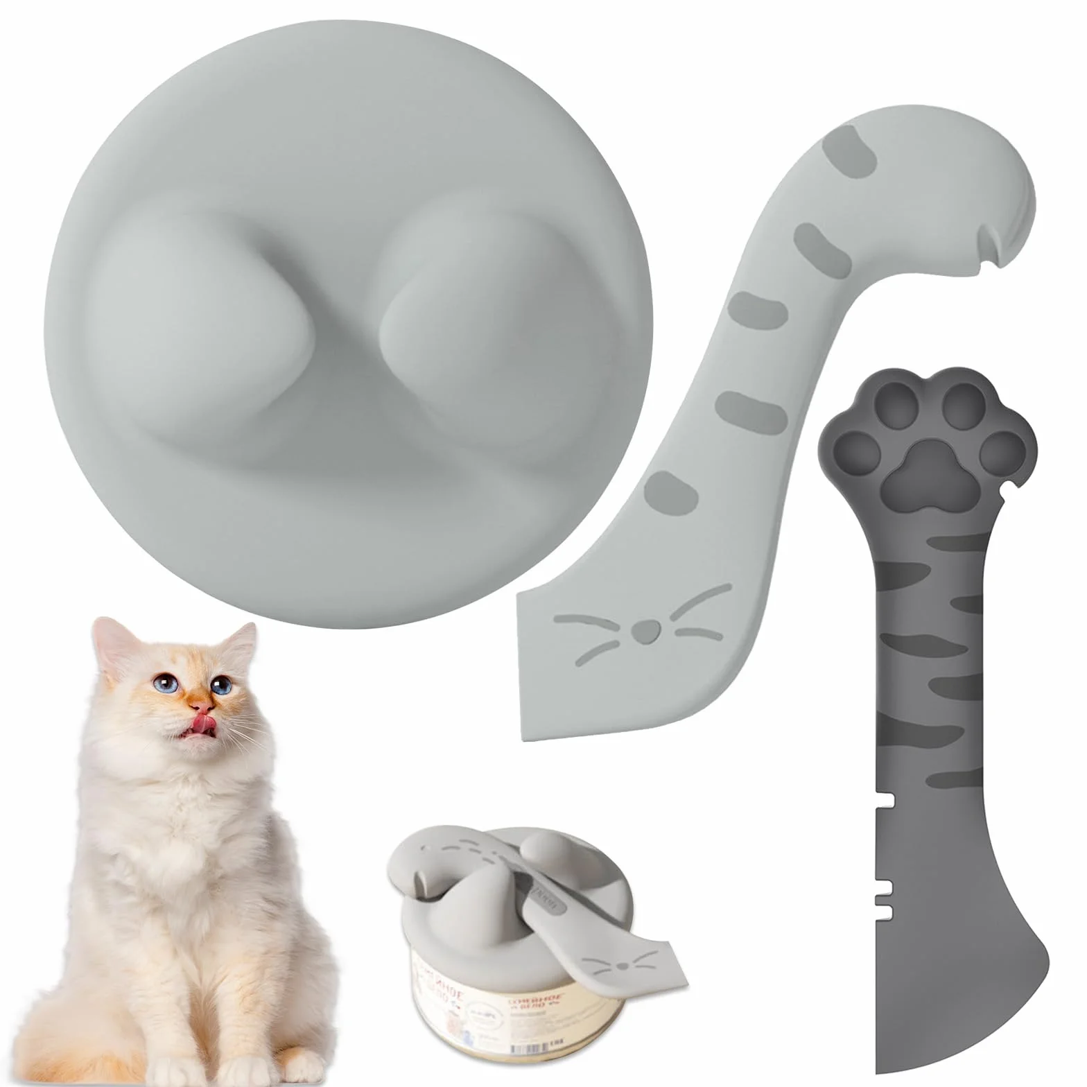 Coperchi in Silicone, Cucchiaio per Cibo Umido per Gatti/Apriscatole, Coperchi Silicone per Lattine di Cibo per Cani e Gatti, Mini Spatola per Alimenti in Scatola per Animali Domestici