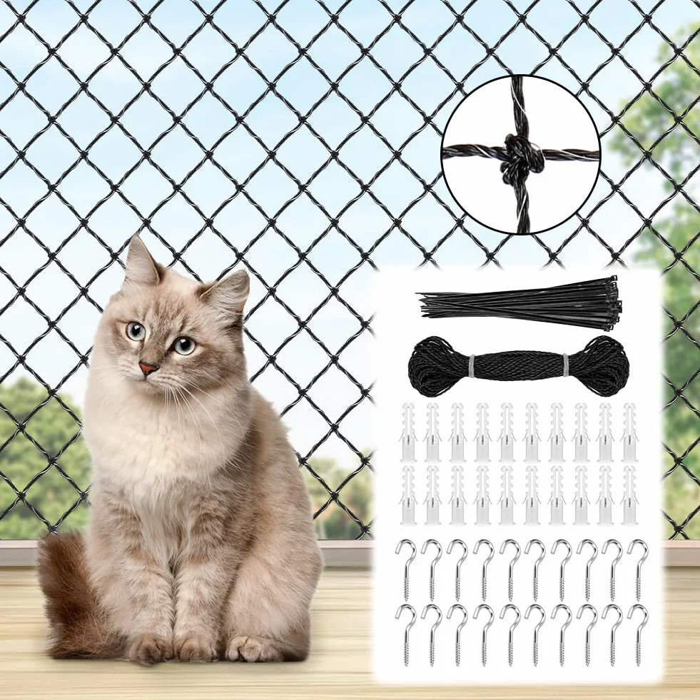 URAQT Rete per Gatti, 4x3m Rete Gatti Balcone con Filo Rinforzato, Retes Anti Uccelli, Retes Protezione Balcone e Finestra per Gattis, con Corda di Montaggio da 20 m e Accessori, per Balconi,Finestre