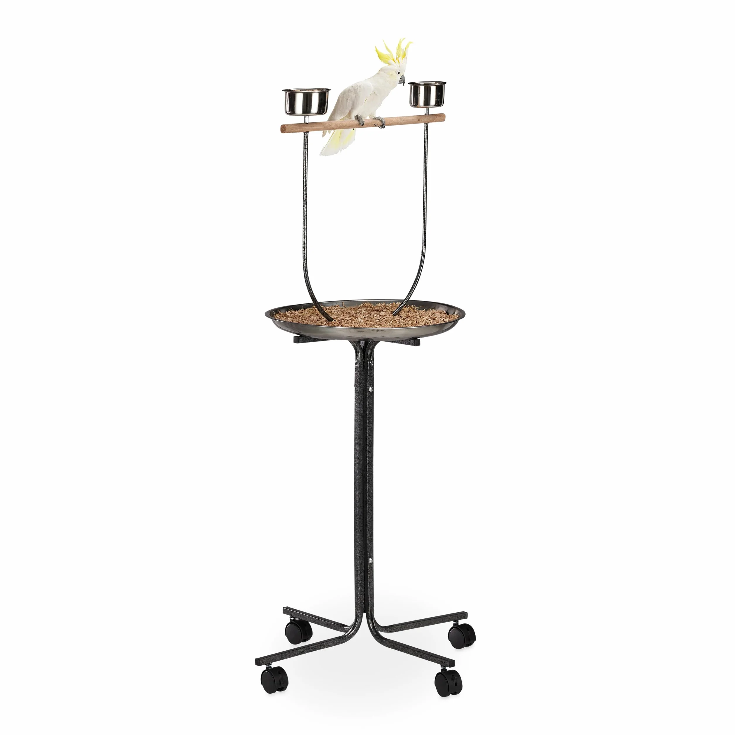 Relaxdays Trespolo XL per Pappagalli, Posatoio, 2 Mangiatoie, con Rotelle, Calopsite, HLP: 130 x 60 x 60 cm, Argento