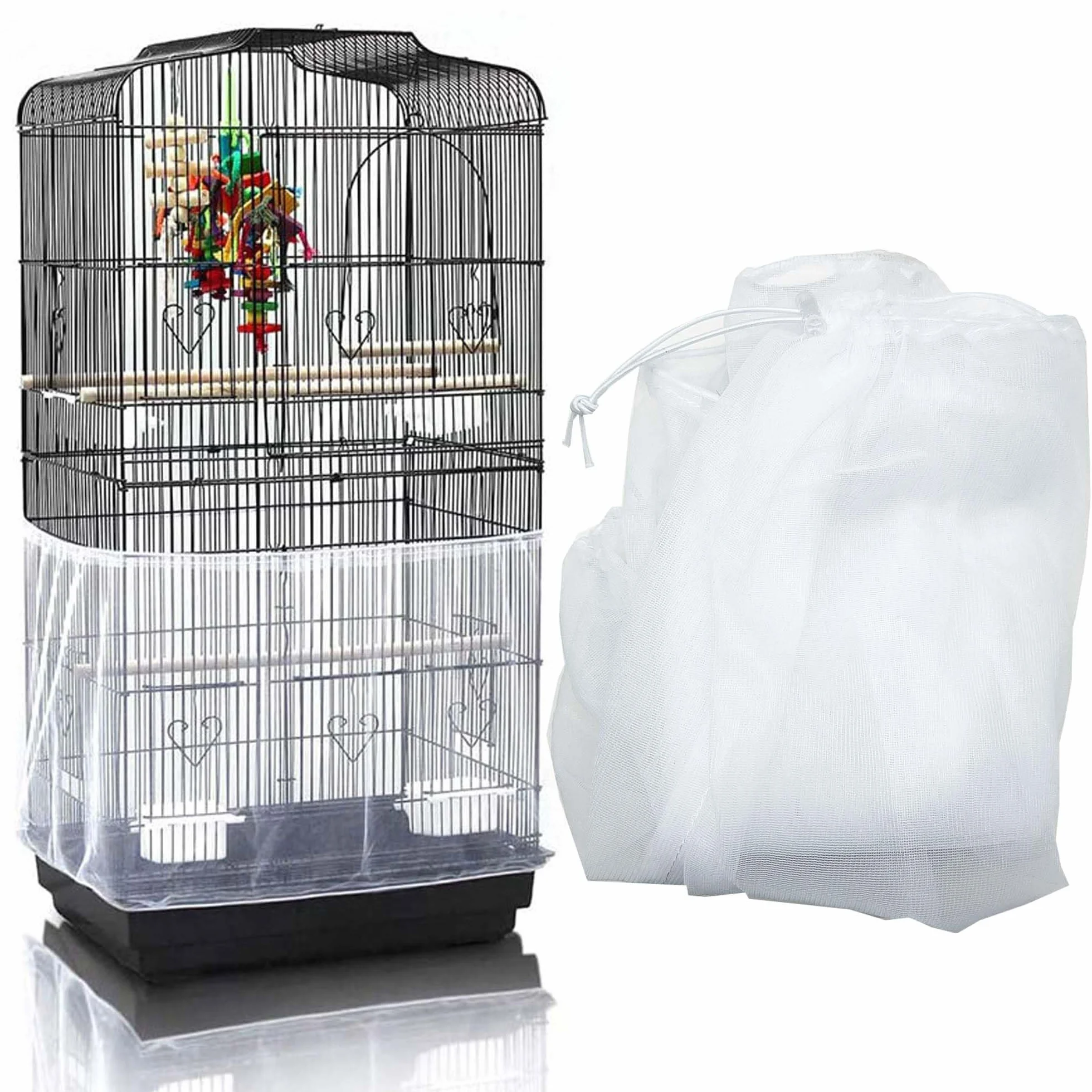 Copertura per Gabbia per Uccelli, Coperture Universali per Gabbie per Uccelli, Morbidarete in Nylon Traspirante, Protezione per Pappagalli, Bianco