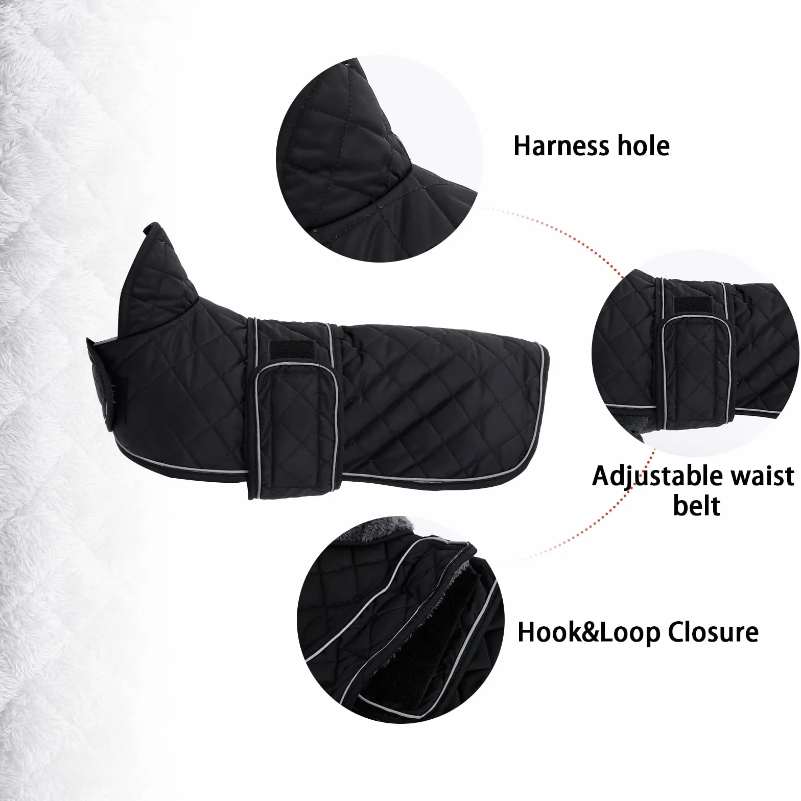 Geyecete - Cappotto Invernale termico trapuntato per cane bassotto,con fodera in pile caldo, abbigliamento per cani da esterno con foro per Imbracatura,Giacca per cani piccola y media-Nero-S