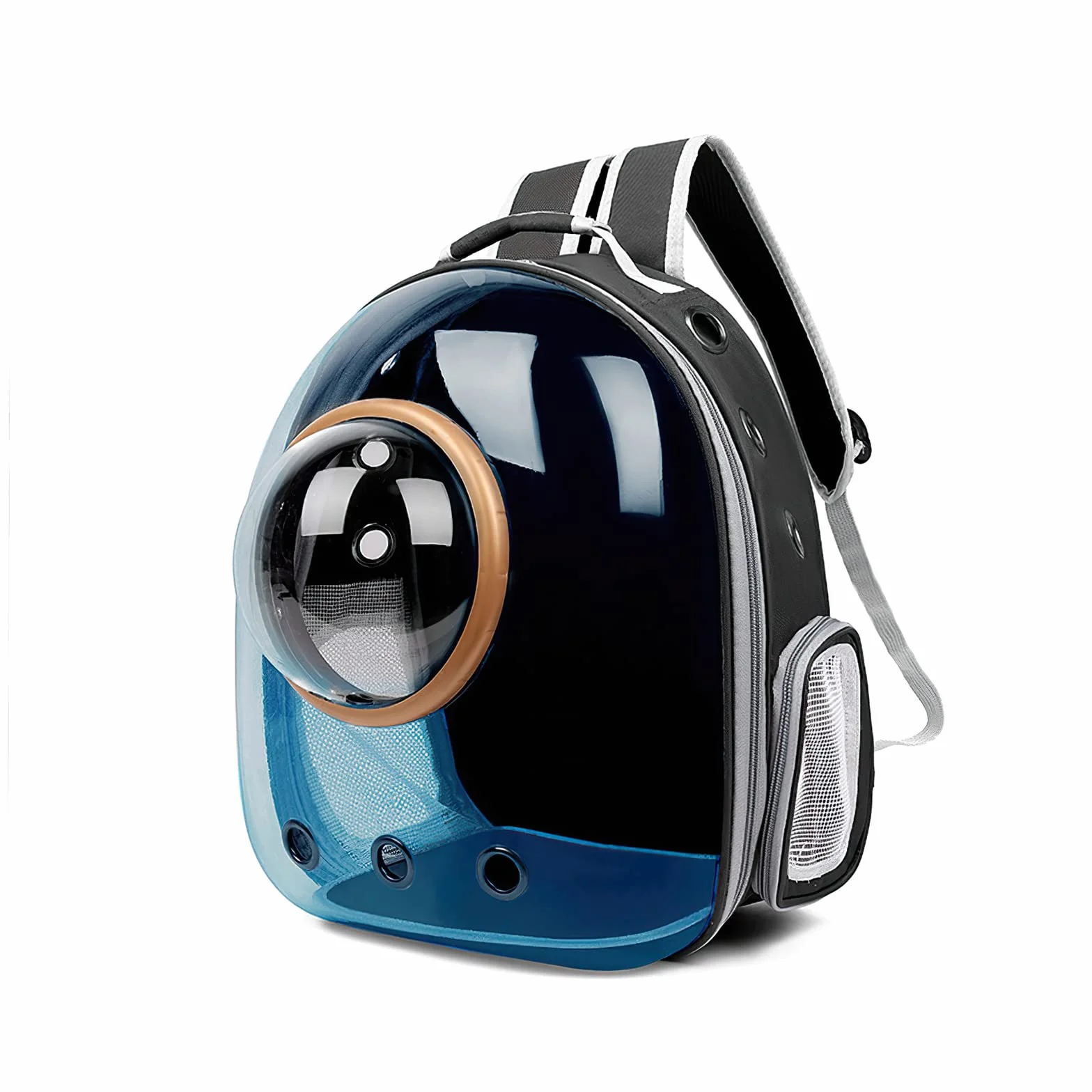 Galatée Zaino Per Gatti Bubble Trasparente Impermeabile Capsula Ventilata Nero Copertina Azzurra